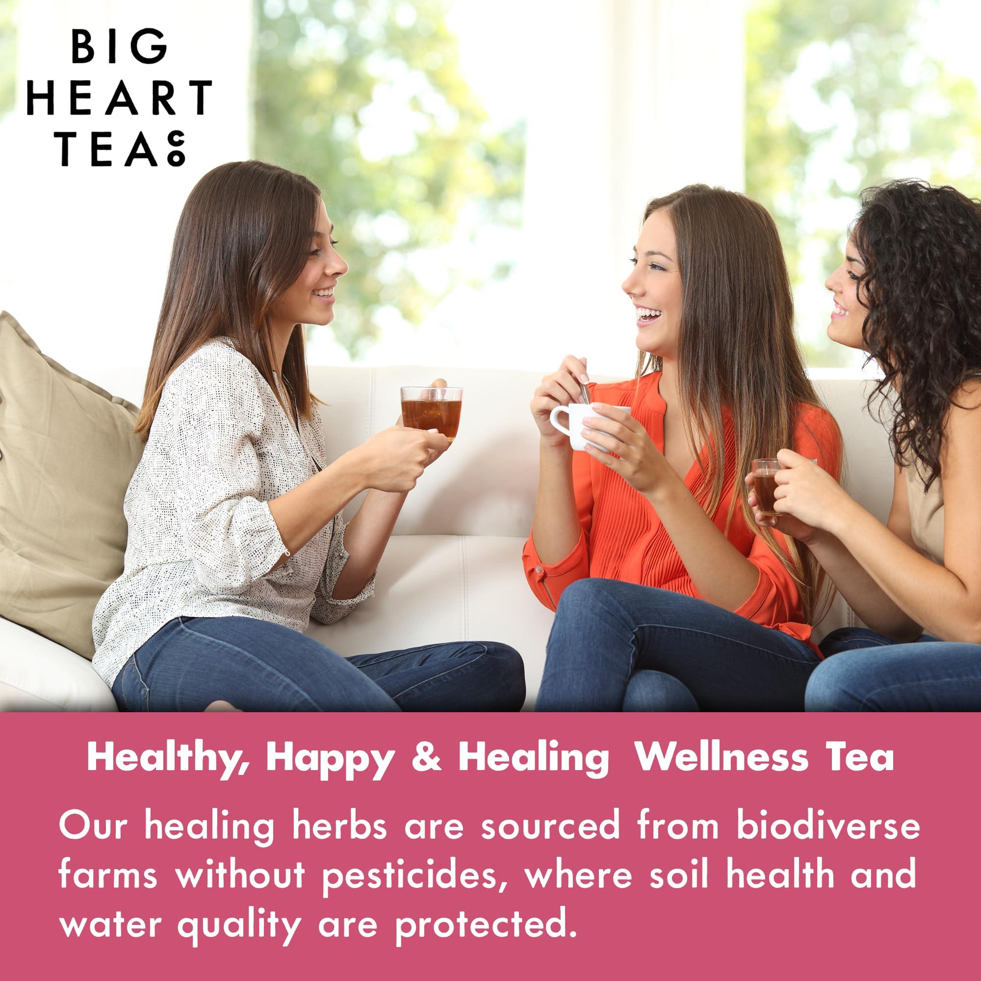 Big Heart Tea Co. Big Heart Tea Co. Tea Bags - Blushing Pink Hibiscus - Certified Organic, Naturally Sweet Ayurvedic Herbal Decaf Tea with Small Batch Ground Herbs - Adaptogenic Tulsi and Lemongrass, 10 Tea Bags