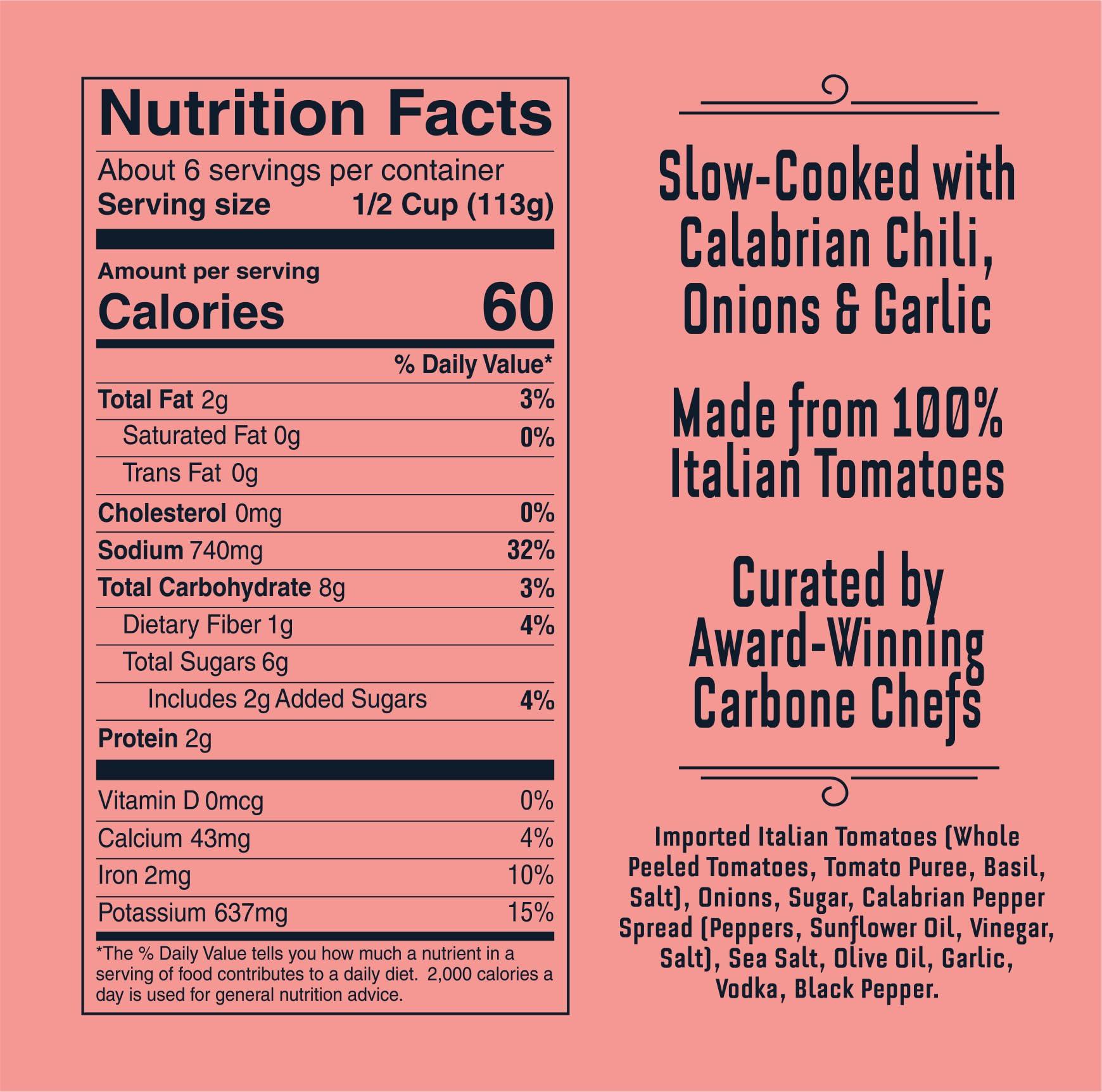 Carbone Carbone Spicy Vodka Pasta Sauce | World Famous Signature Recipe | Slow-Cooked with 100% Italian Tomatoes | Vegetarian, Gluten Free, Low Carb, Keto Pasta Sauce, 24 Fl Oz