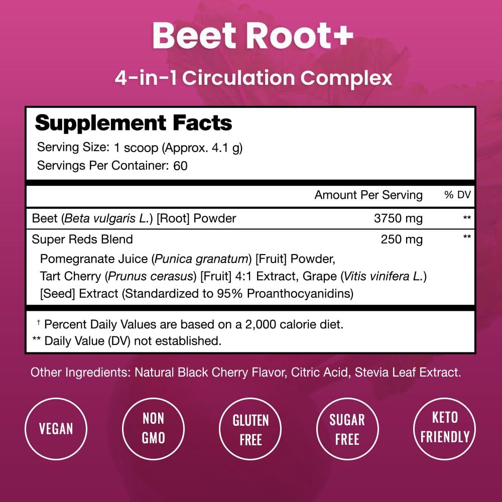 NutraChamps Beet Root Powder Circulation Supplement | Superfood Powder Nitric Oxide Supplement with Beetroot Juice, Super Reds Powder & Grape Seed Extract | No Sugar Beet Supplement - 8.74 Oz