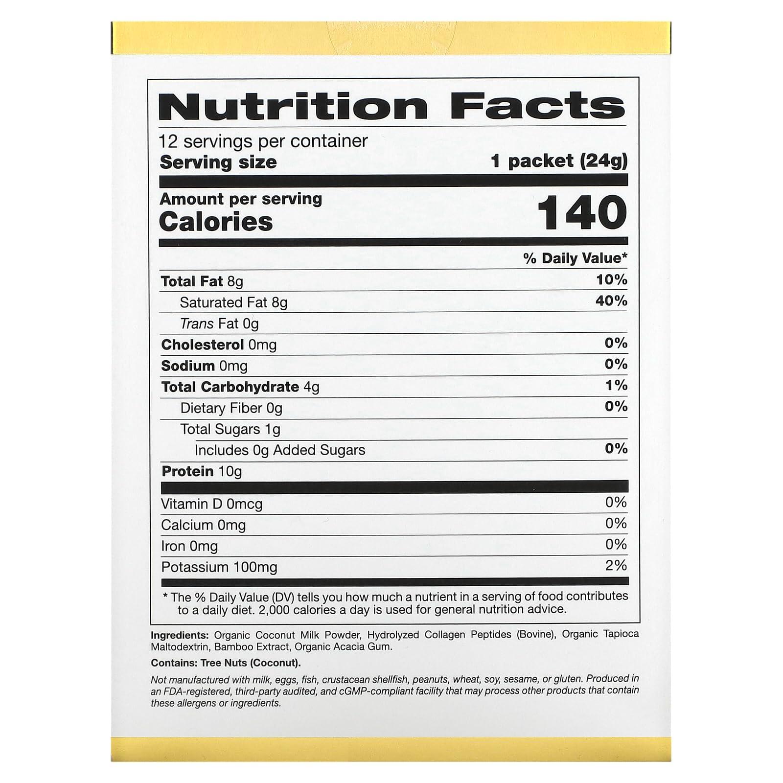 California Gold Nutrition Collagen Coconut Creamer, Unsweetened, 12 Packets 0.85 oz (24 g) Each