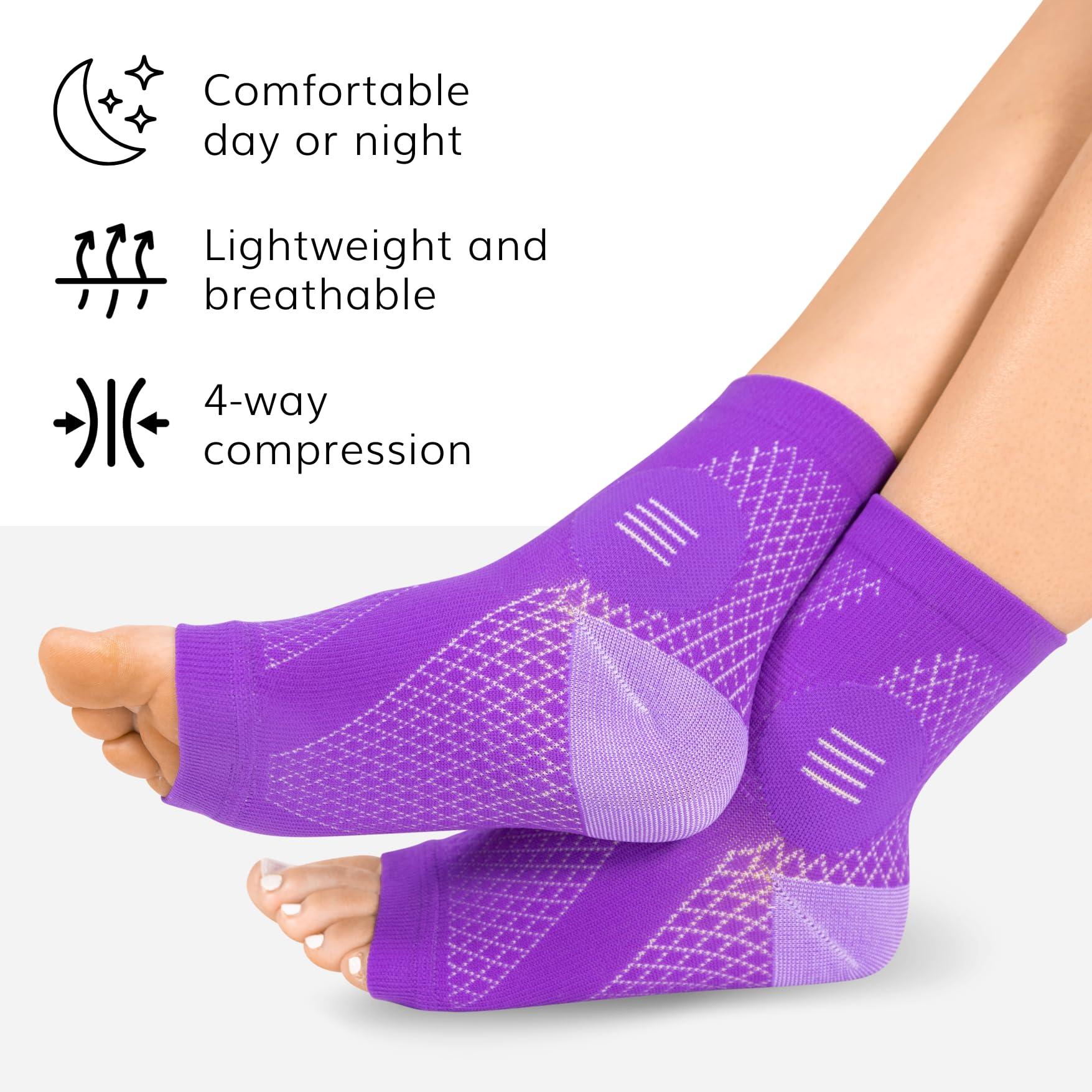 BraceAbility BraceAbility Neuropathy Socks (Pair) - Peripheral Neuritis Compression Diabetic Toeless Foot Sleeves for Nerve Damage Pain in Feet, Ankle Gout, Plantar Fasciitis Relief Brace for Men and Women (M - Purple)