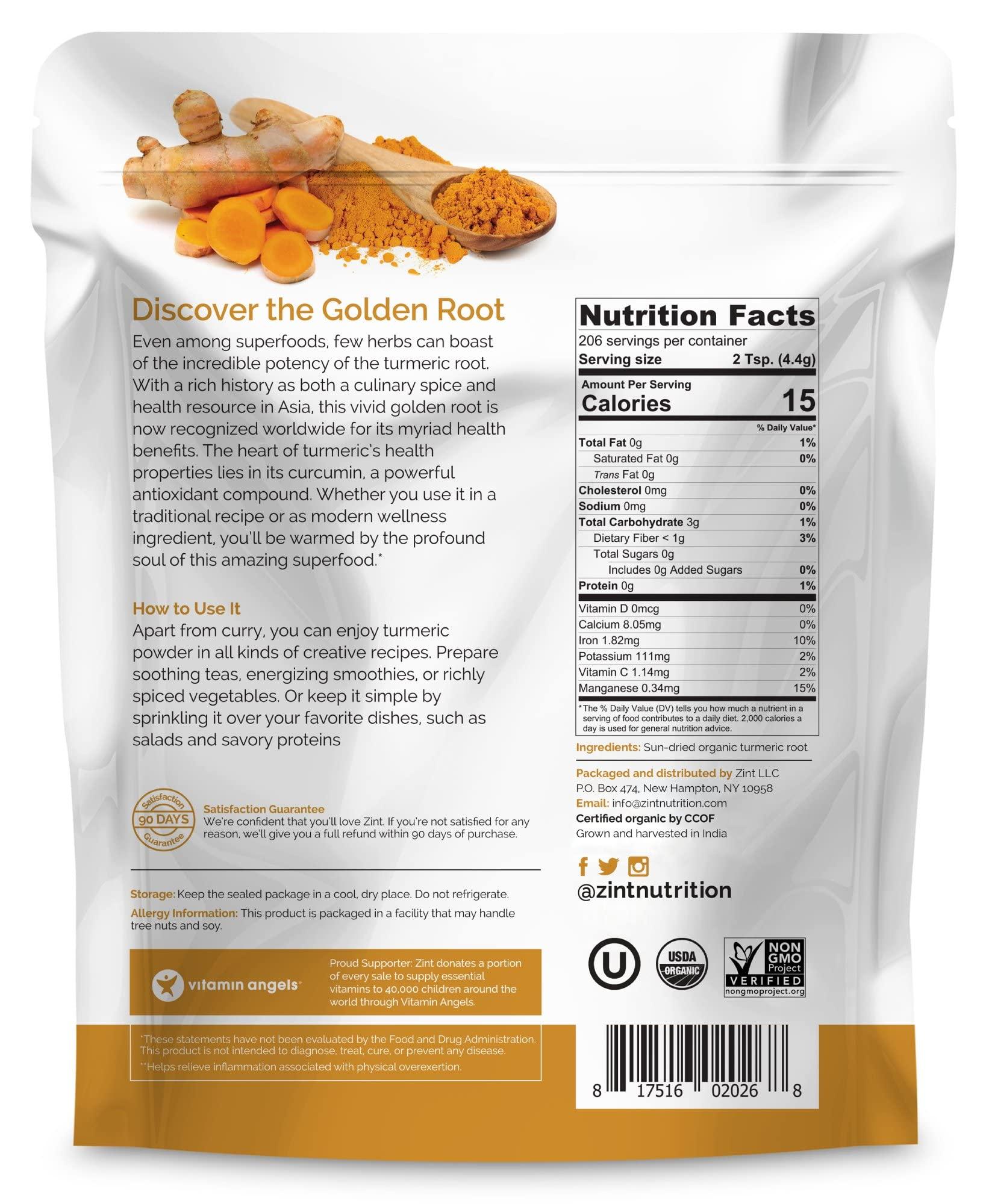 Zint Turmeric Powder : Organic Indian Spice - Lab Tested Raw Natural Whole-Food Curcumin Supplement - Antioxidant, Non-GMO, USDA Certified,32 Oz