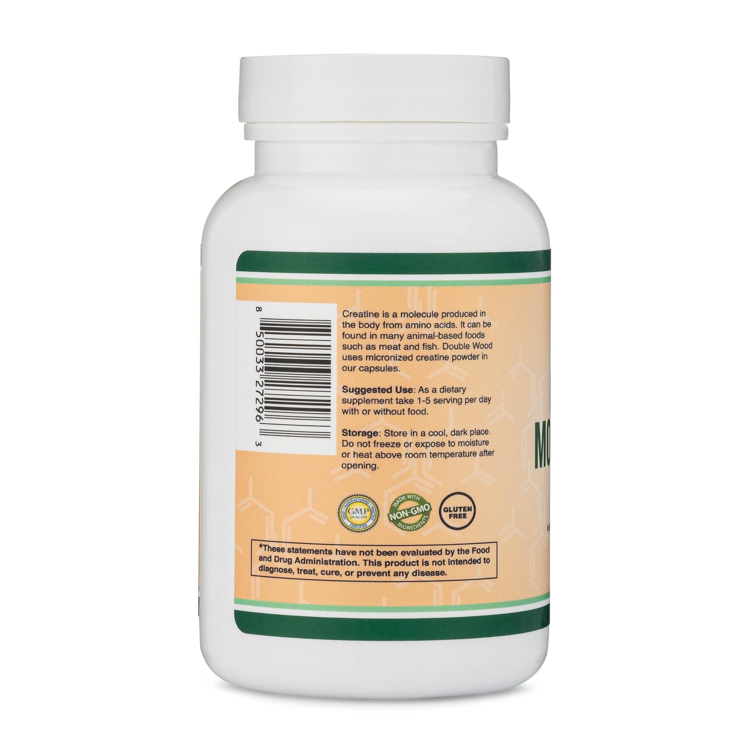 Double Wood Supplements Creatine Pills 1,000mg Per Serving (120 Creatine Capsules) Micronized Creatine Monohydrate Powder with No Fillers, Vegan Safe, Non-GMO, Gluten Free (Non Stim Preworkout) by Double Wood