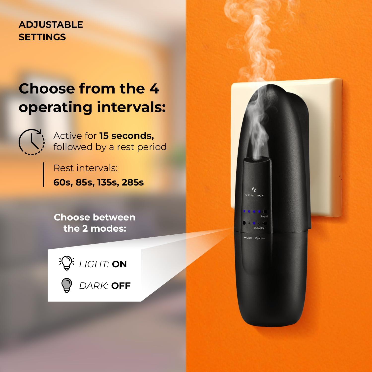 SCENTSATION Plug-in Essential Oil Diffuser - Silent & Waterless Aromatherapy - Cold Air Diffusion, Wide Area Coverage up to 500 SqFt - Ideal for Home, Office, Spa (Plug-in Diffuser - Black)