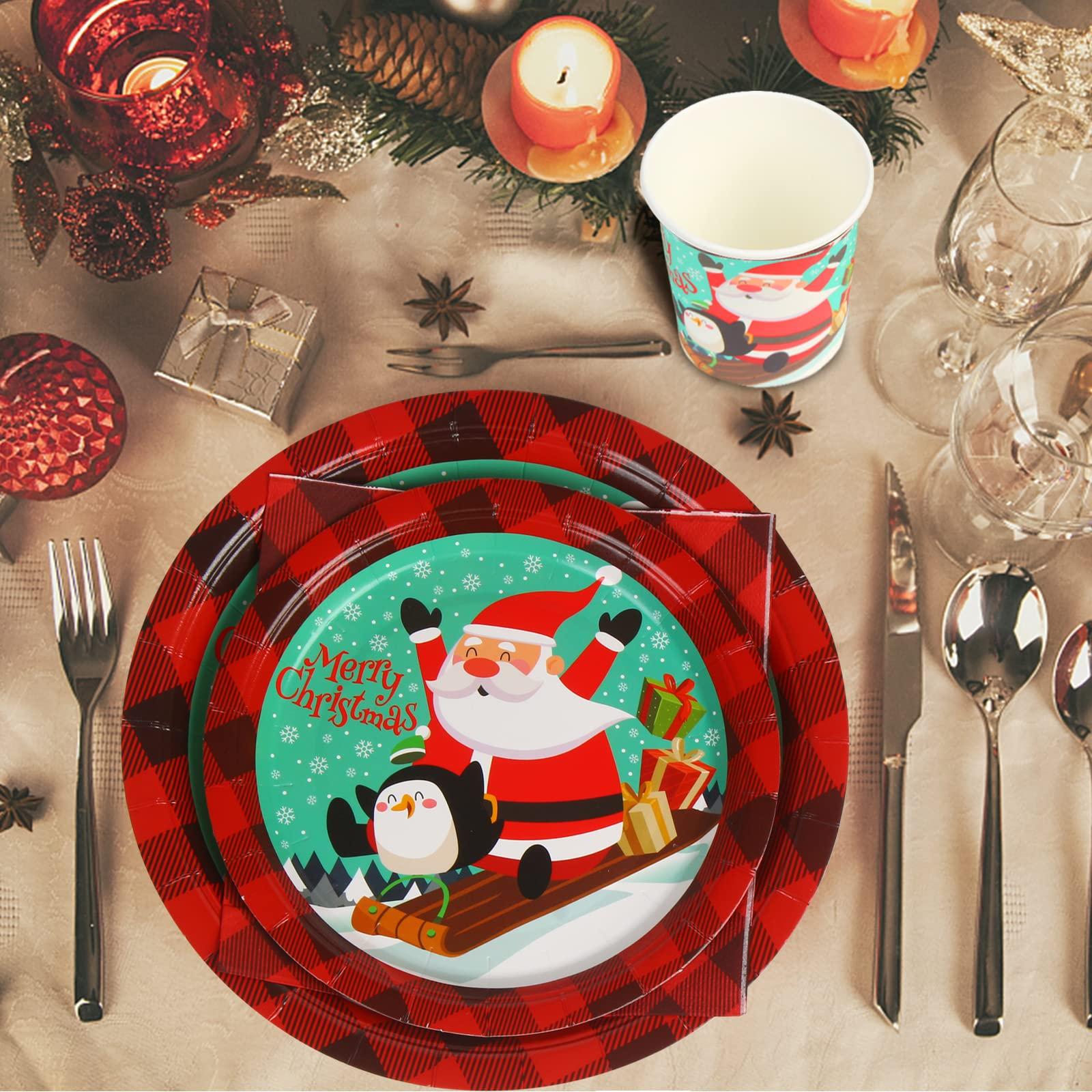 DIYASY DIYASY Christmas Paper Plates and Napkins, 96 Pack Disposable Plates Dinnerware Heavy Duty Christmas Dessert Dinner Plate Bulk for 24 Guests Party Set