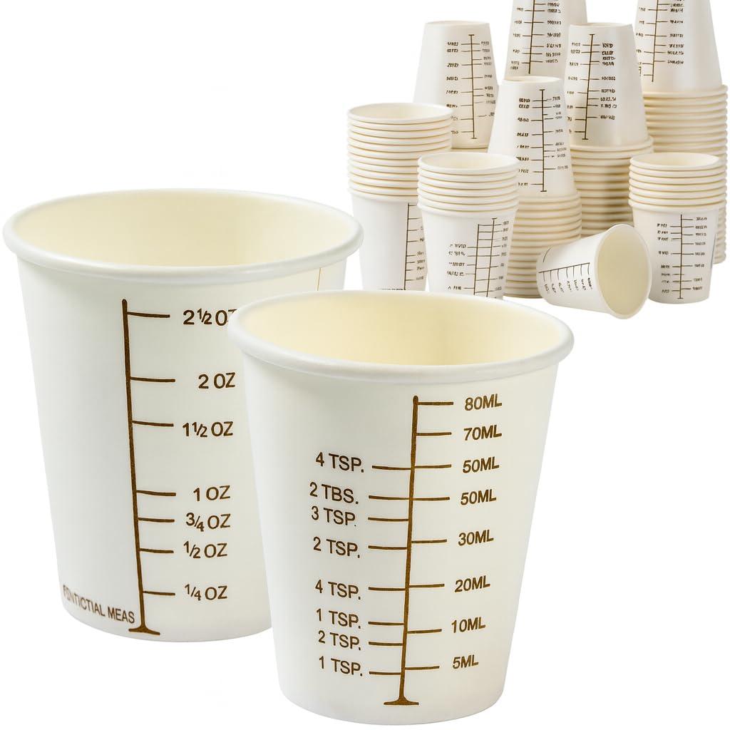 Vakly 3 oz Graduated Paper Cups [125] Disposable Wax Coated Medicine Cups with Clear Measurements on Each Cup for Measuring Fluid Intake and Urine Output as well as Cooking, Mixing Paint, Stain, Epoxy (125)