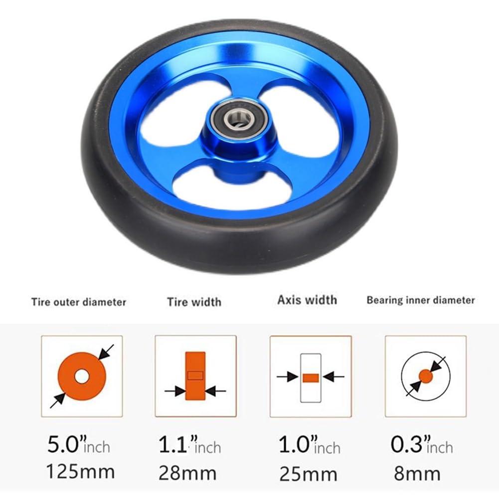 WHH HOME 2Pcs Wheelchair Casters,5 inch Wheelchair Front Wheels Replacement, Wheelchair Replacement Wheels w/Solid Tires & Aluminum Hubs, Blue