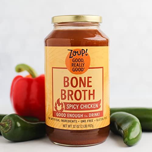 Zoup! Spicy Chicken Bone Broth by Zoup! Keto-Friendly, Non-GMO, Paleo-Friendly Clear Spicy Chicken Bone Broth - Great for Stock, Bouillon, Soup Base or in Gravy - 2-Pack (32 oz)