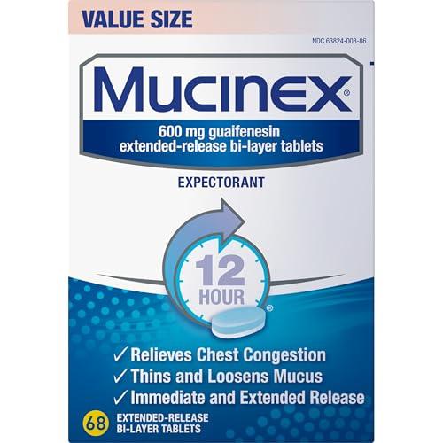 Mucinex Mucinex Chest Congestion, 12 Hour Extended Release Tablets, 68ct, 600 mg Guaifenesin Relieves Chest Congestion Caused by Excess Mucus, #1 Doctor Recommended OTC Expectorant