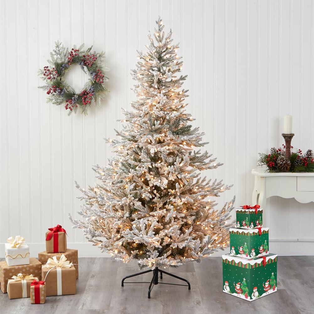 JOYWU JOYWU Christmas Stackable Gift Boxes Set with Lids and Red Rope,3 Pcs Xmas Nesting Box for Gift Wrapping,Square Santa Snowman Xmas Tree Stacking Small Gift Boxes,Christmas Decorative Boxes (Green)