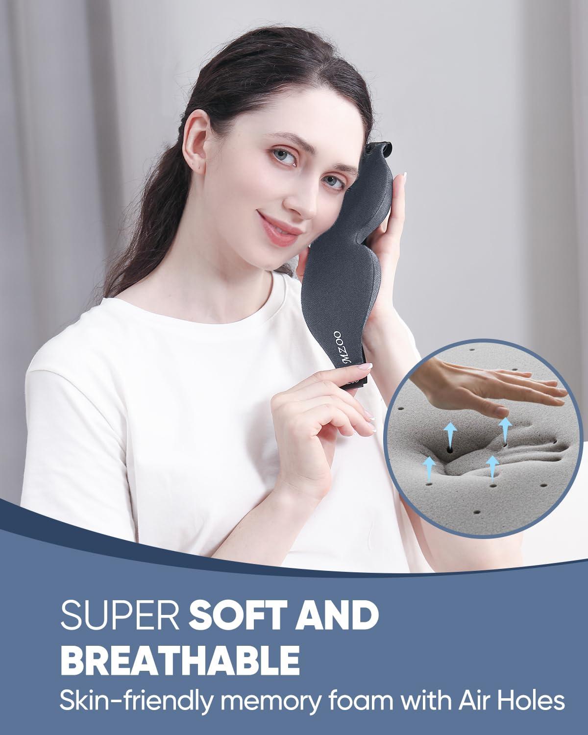 MZOO MZOO Sleep Eye Mask for Side Sleeper Men Women, Zero Eye Pressure 3D Sleeping Mask, Light Blocking Patented Design Night Blindfold, Soft Eye Shade Cover for Travel, Grey