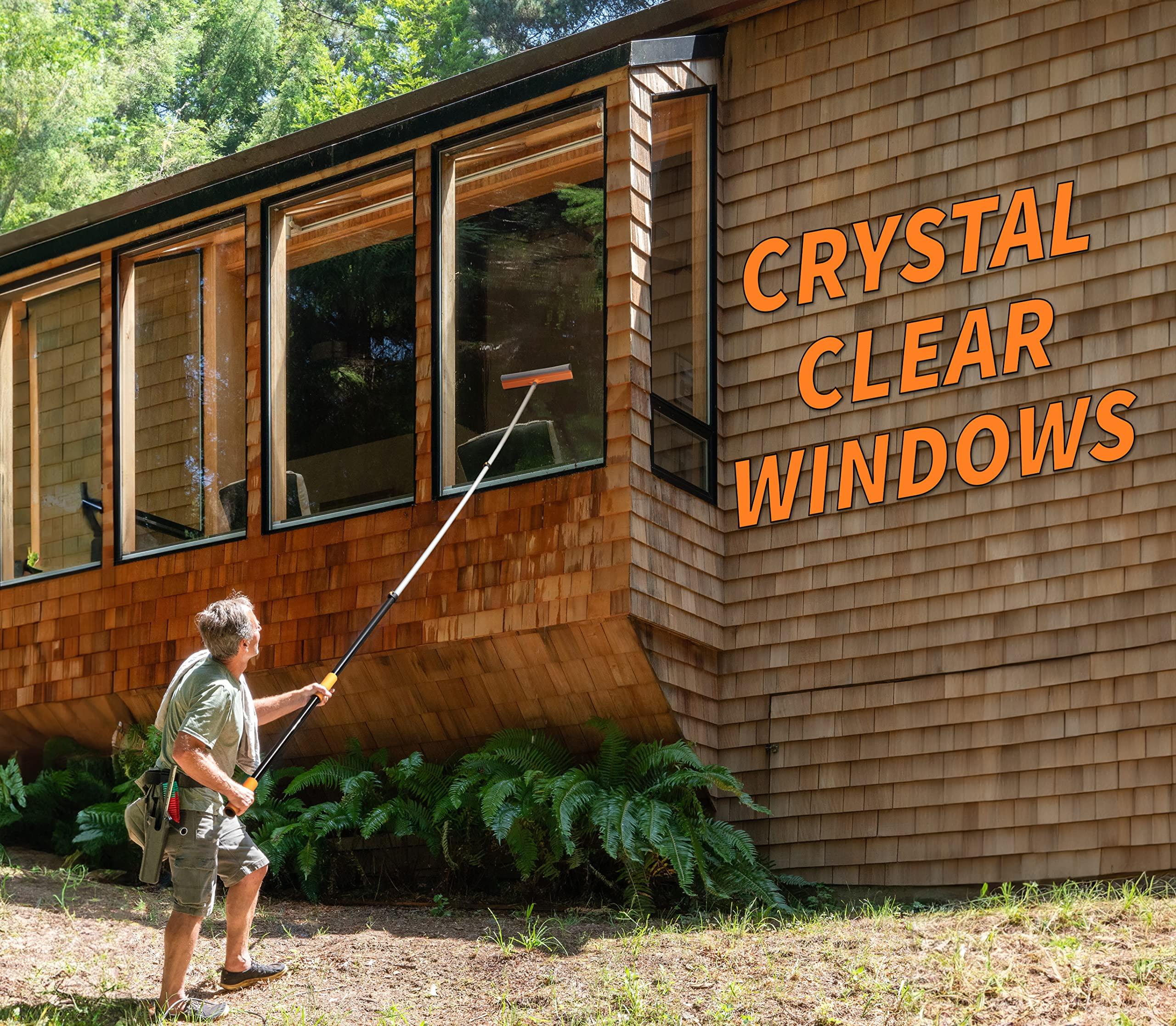 EXTEND-A-REACH 30 Foot Exterior House Cleaning Brush Set & Cobweb Duster with 7-24 ft Extension Pole // Vinyl Siding Brushes with Telescopic Extendable Pole & Window Cleaning Squeegee Tool