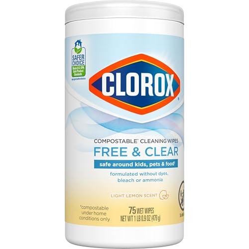 Clorox Clorox Free & Clear Compostable Cleaning Wipes, Light Lemon Scent, 75 Count (Package May Vary)