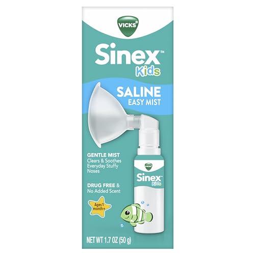 Vicks Vicks Sinex Kids Saline Easy Mist, Drug Free Saline, Ages 1 Month+, Gently Clears and Soothes Everyday Stuffy Noses, Safe for Daily Use, 1.7 OZ