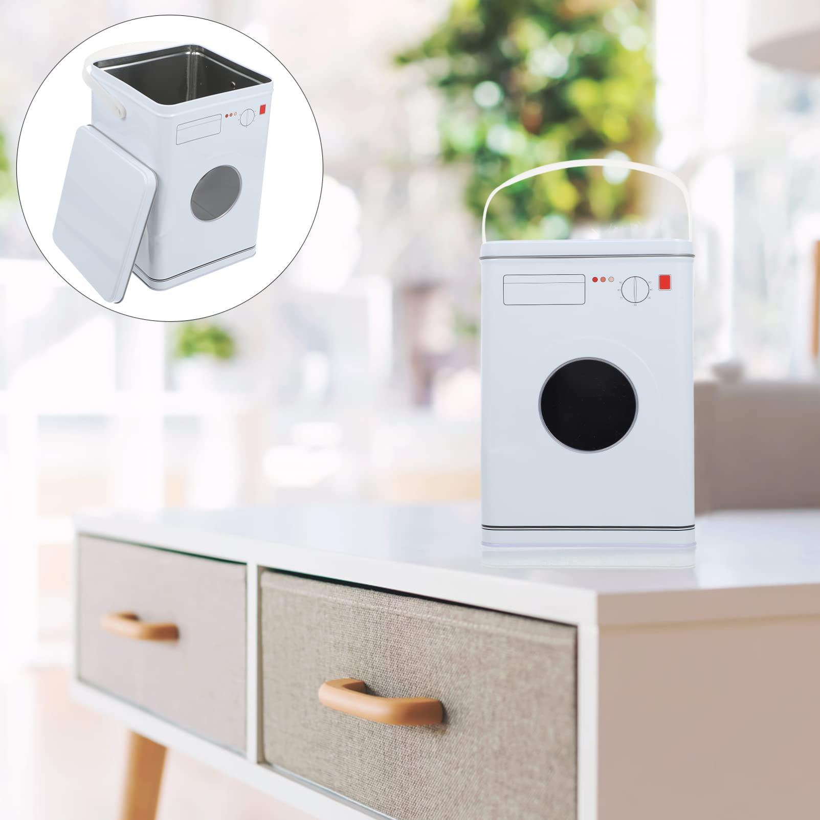 VAKUUM 1PC Laundry Detergent Powder Storage Tin Box, Washing Machine Design Laundry Powder Container, Metal Decorative Detergent Bin for Storing Washing Powder Tablets, Laundry Room Decor/48