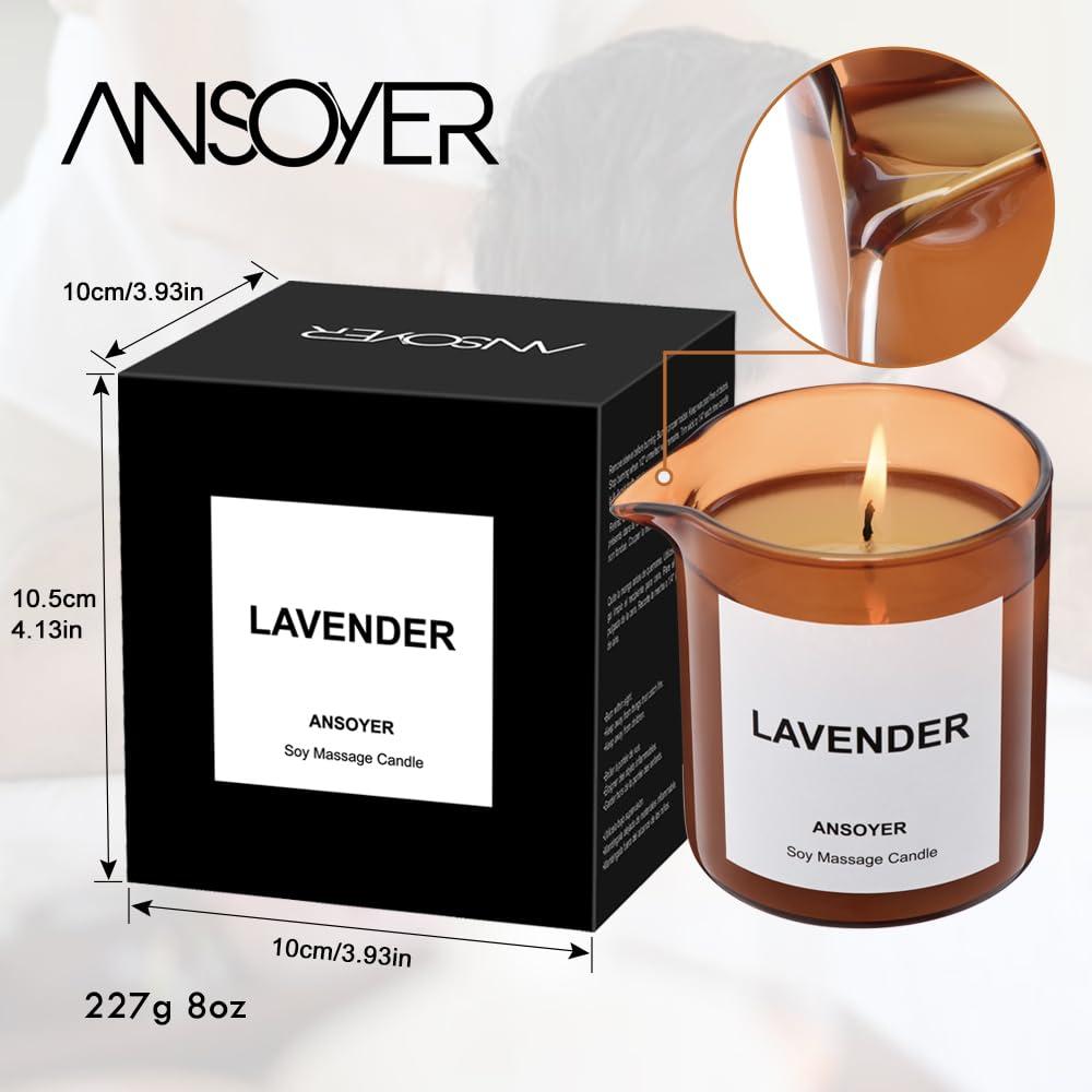 ANSOYER ANSOYER Massage Oil Candle| Massage Oil for Massage Therapy| Massage Lotion Candle| 8 OZ| Amazing Gift for Men or Women (Lavender)