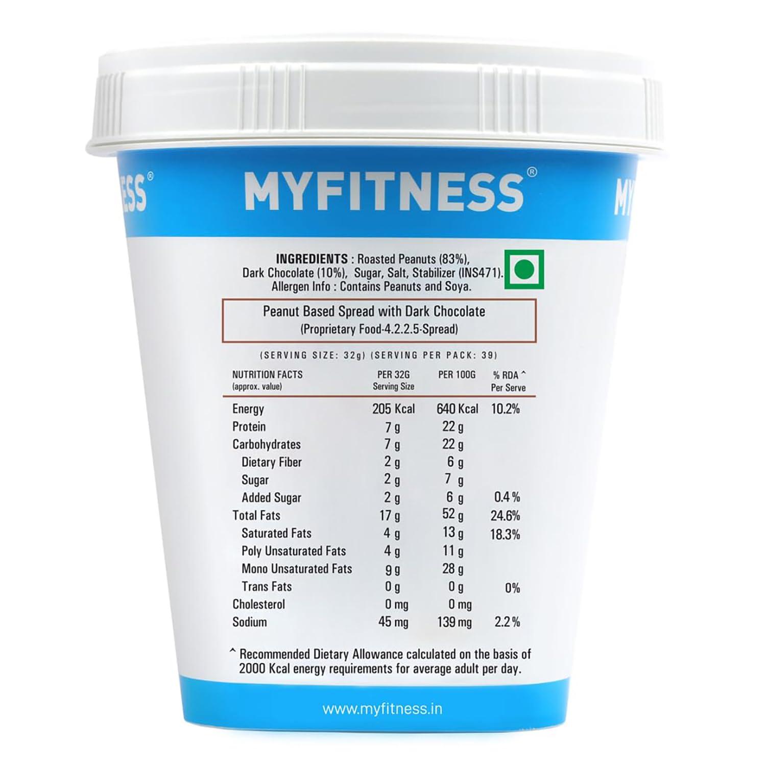 MYFITNESS PEANUT BUTTER MYFITNESS Peanut Butter Chocolate Smooth Non-GMO Gluten-free No Preservative All Natural Ingredient High Protein Made with American Recipe (17.9 Ounce)