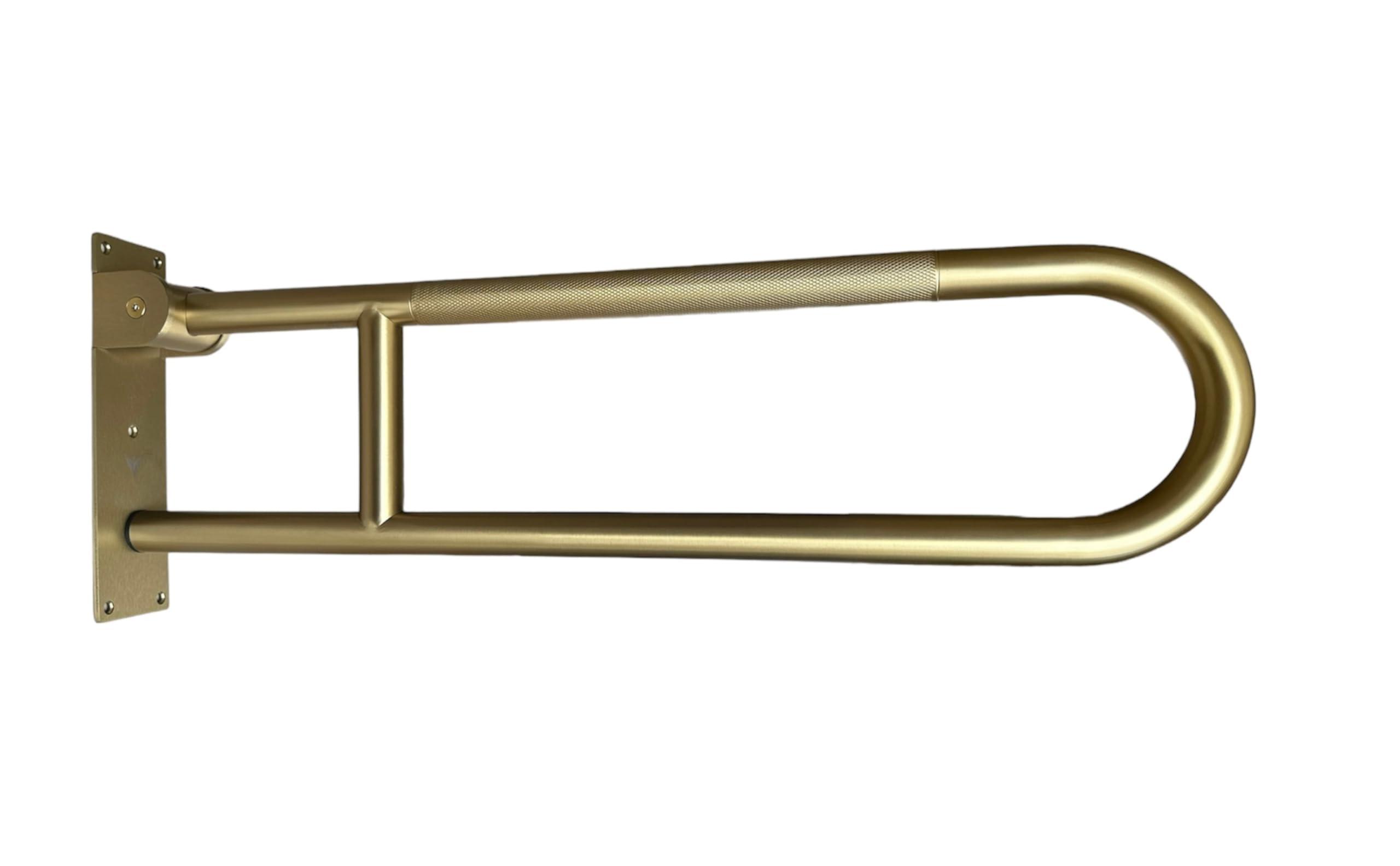ANHEL ANHEL 30 Stainless Steel Bathroom and Toilet Grab Bar - Foldable, Flip-Up, U-Shaped, Anti-Slip with Textured Grip, Screw-in for Elderly, Disabled, Handicapped Support, Brushed Gold