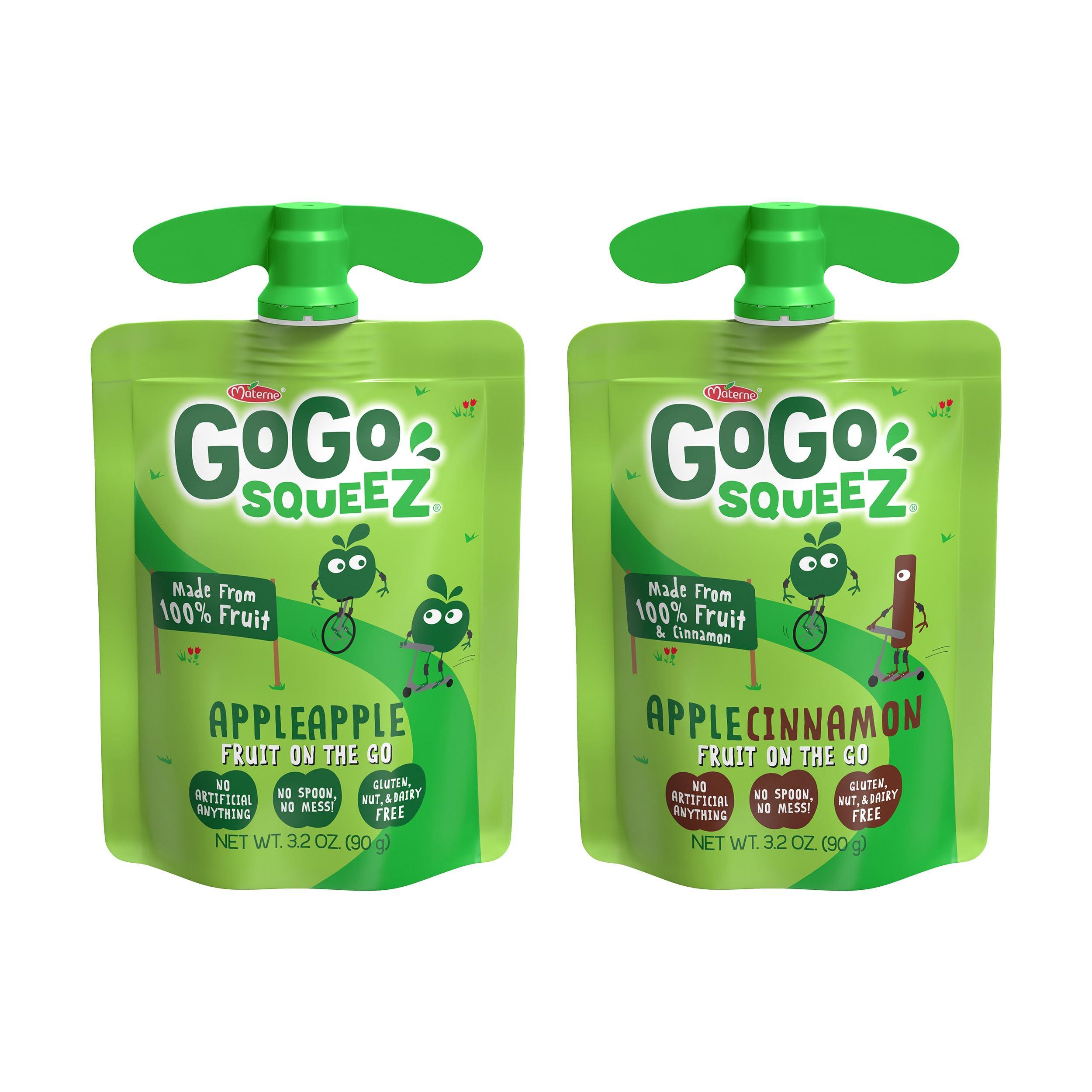 GoGo SqueeZ GoGo squeeZ Applesauce and Fruit Puree Variety Pack, Apple & Cinnamon, 3.2 oz (Pack of 20), Unsweetened Fruit Snacks for Kids, Gluten Free, Nut Free and Dairy Free, BPA Free Pouches