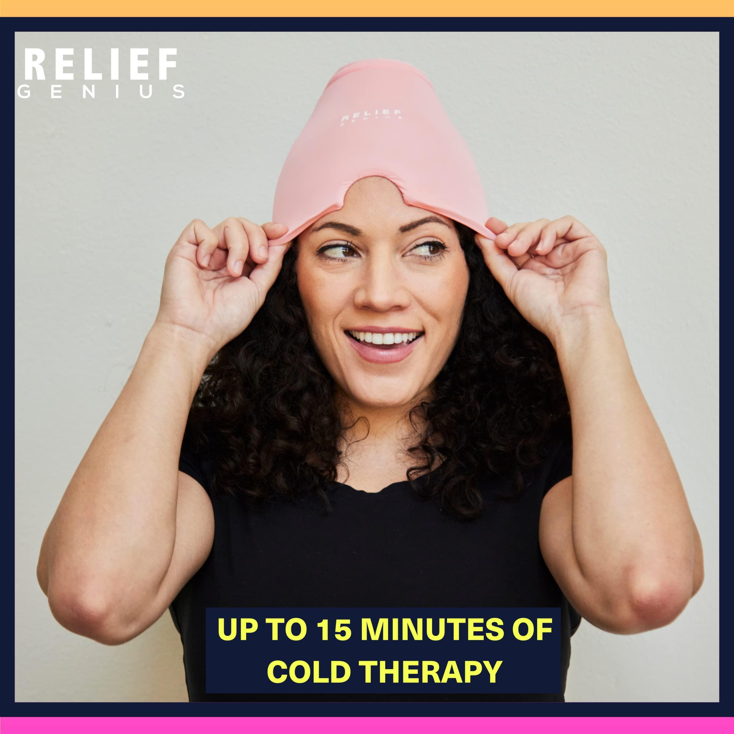 Relief Genius Relief Genius Migraine ice Head Cap - Headache Relief with Hot/Cold Gel Head Ice Pack with Face and Eye Headache Mask Compress (Pink)