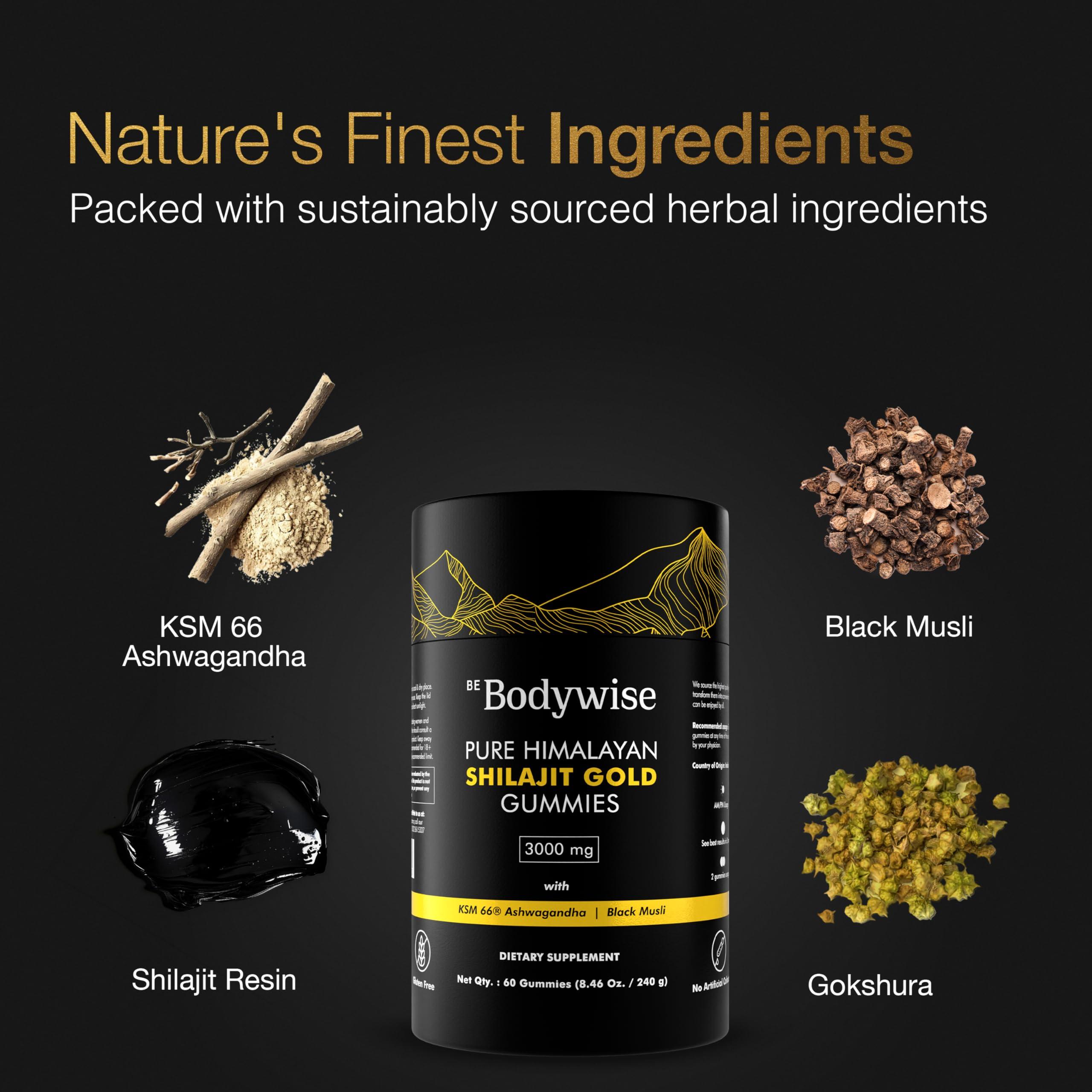 Be Bodywise Be Bodywise Pure Himalayan Shilajit Gummies Gold I Lab Tested I No Added Sugar I Ashwagandha, Gokshura| Fulvic Acid & 85+ Trace Minerals I for Men, Women I Non-GMO I 100% Natural & Organic I 60 Gummy