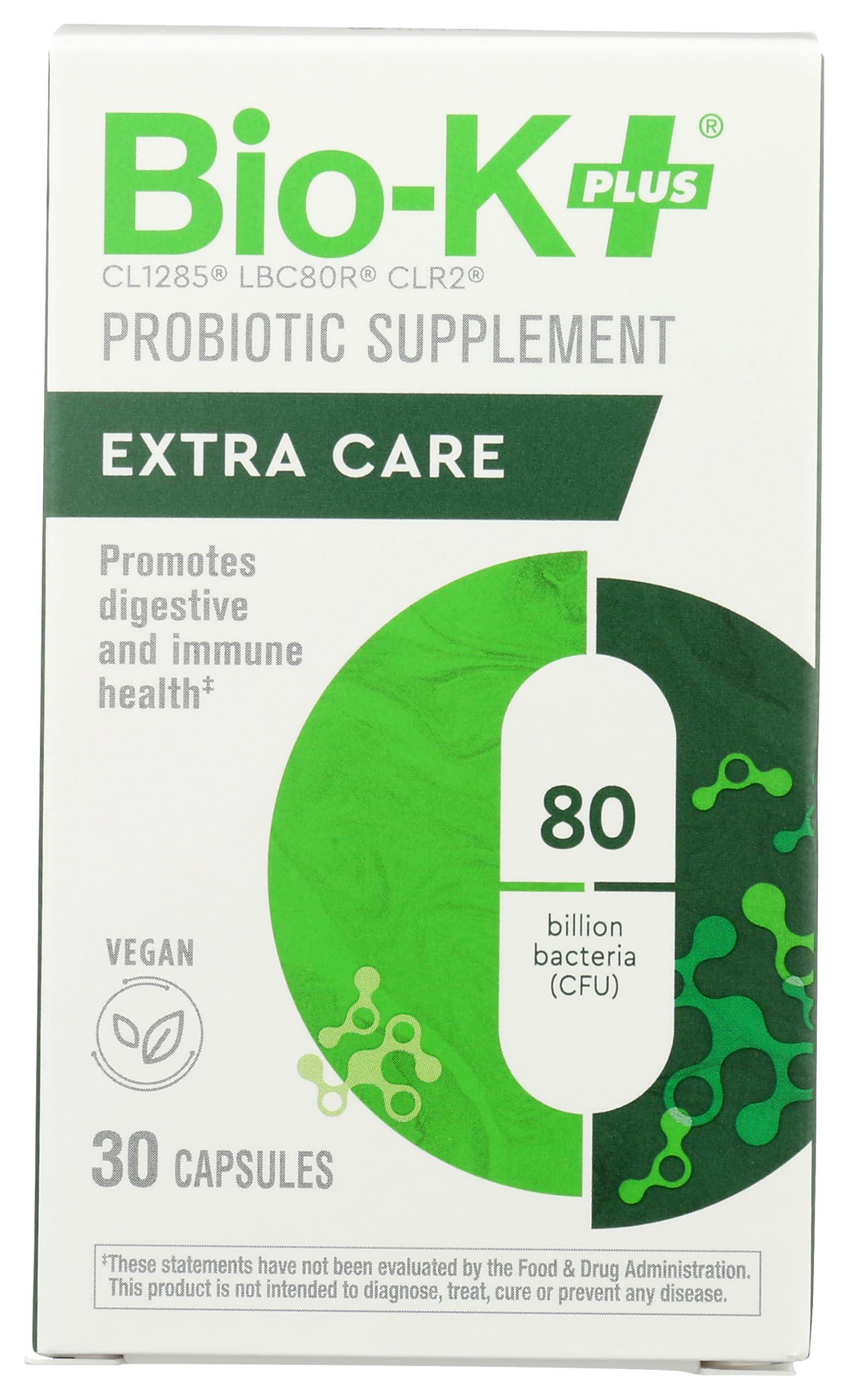 BIO-K PLUS Bio-K + Extra Care Probiotic Supplement Capsules for Adult Men and Women, 80 Billion Active Bacteria, Promotes Immune System Health - Vegan & Gluten-Free Delayed Release, 20 Capules/Box