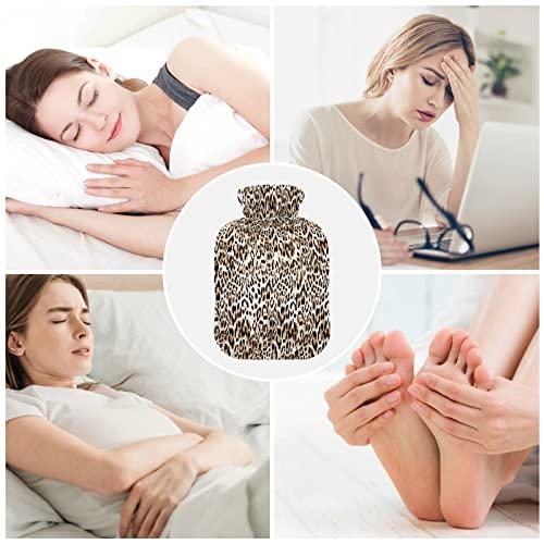 Caikeny Animal Leopard Pattern Hot Water Bottle with Cover Hot Water Bag Bottle for Pain Relief Water Bags for Menstrual Period Cramps Hot Cold Compress Hot Pack Pad 10 * 12 in