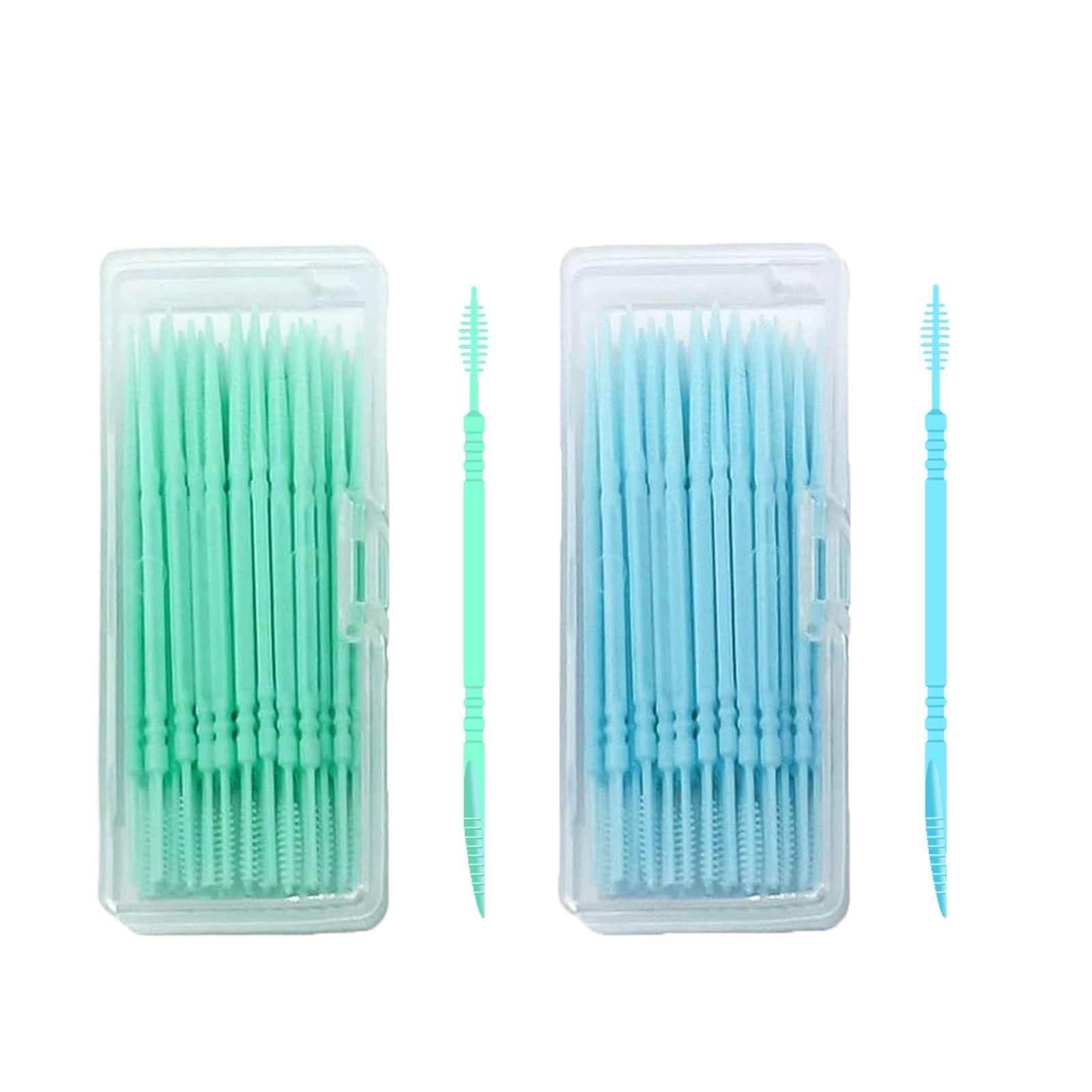 SHxxyljh Toothpicks,Tooth Picks Flossers with Bristles,Double-Side Dental Picks,Plastic Toothpicks Disposable,Portable Package(40 Count2Pack)