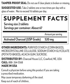 Charcoal House Charcoal House Chewable Activated Charcoal Tablets for Adults | Natural, Vegan, Non-GMO & Gluten Free | for Teeth, Stomach, Gas & Nausea | USP Food Grade | 135 ct.