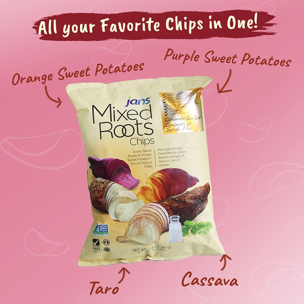 Jans Mixed Roots Chips - All Natural Vegetable Chips (Coriander Sea Salt, 2.8 oz) | Trans Fat & Cholesterol Free | Gluten Free & Non-GMO | No Preservatives Exotic Roots