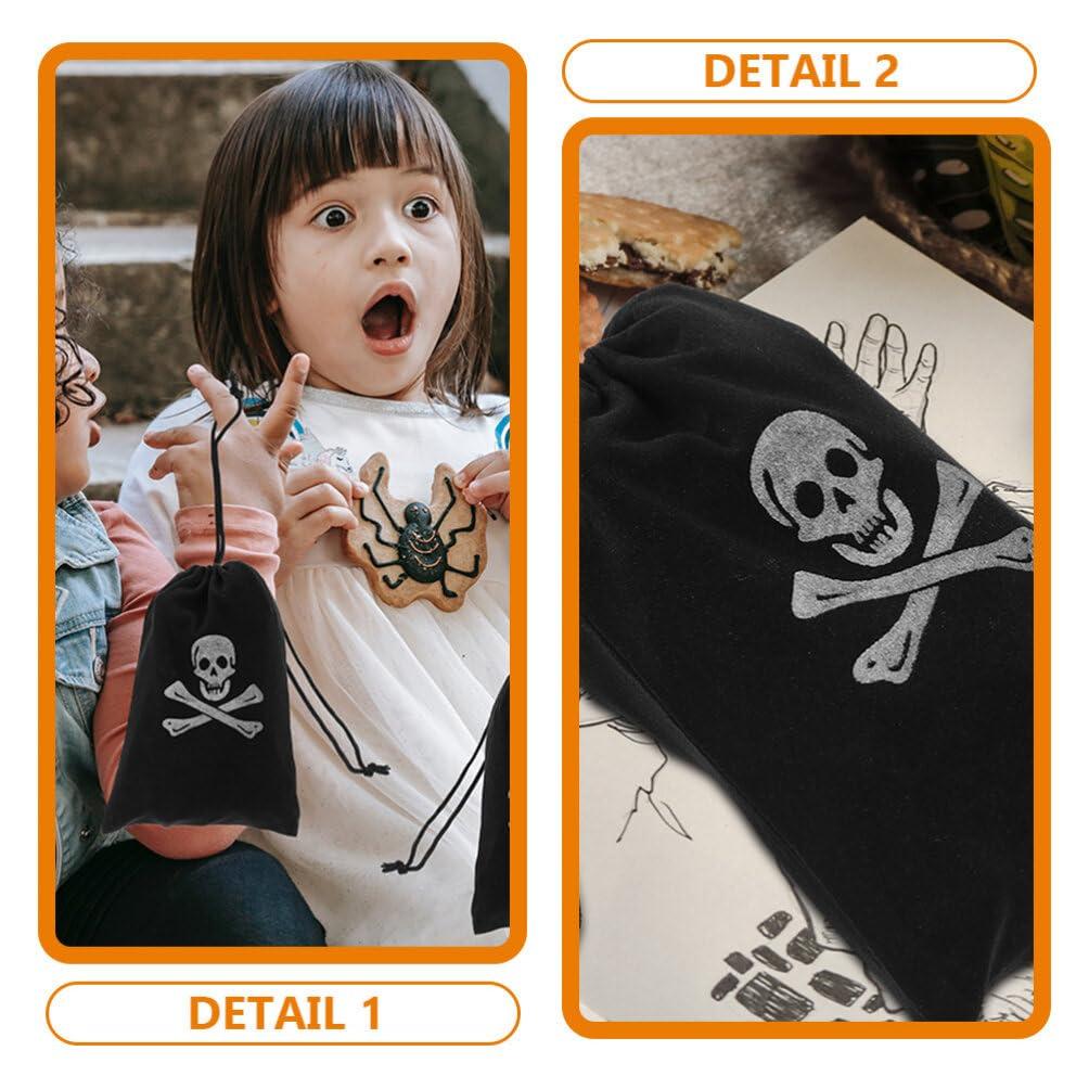 Healifty Halloween Pirate Bags with Drawstring, 6Pcs 6.1 x 4.5 Inches Pirate Goodie Bags, Pirate Bags Candy Pouches Wrapping Bags for Halloween Party