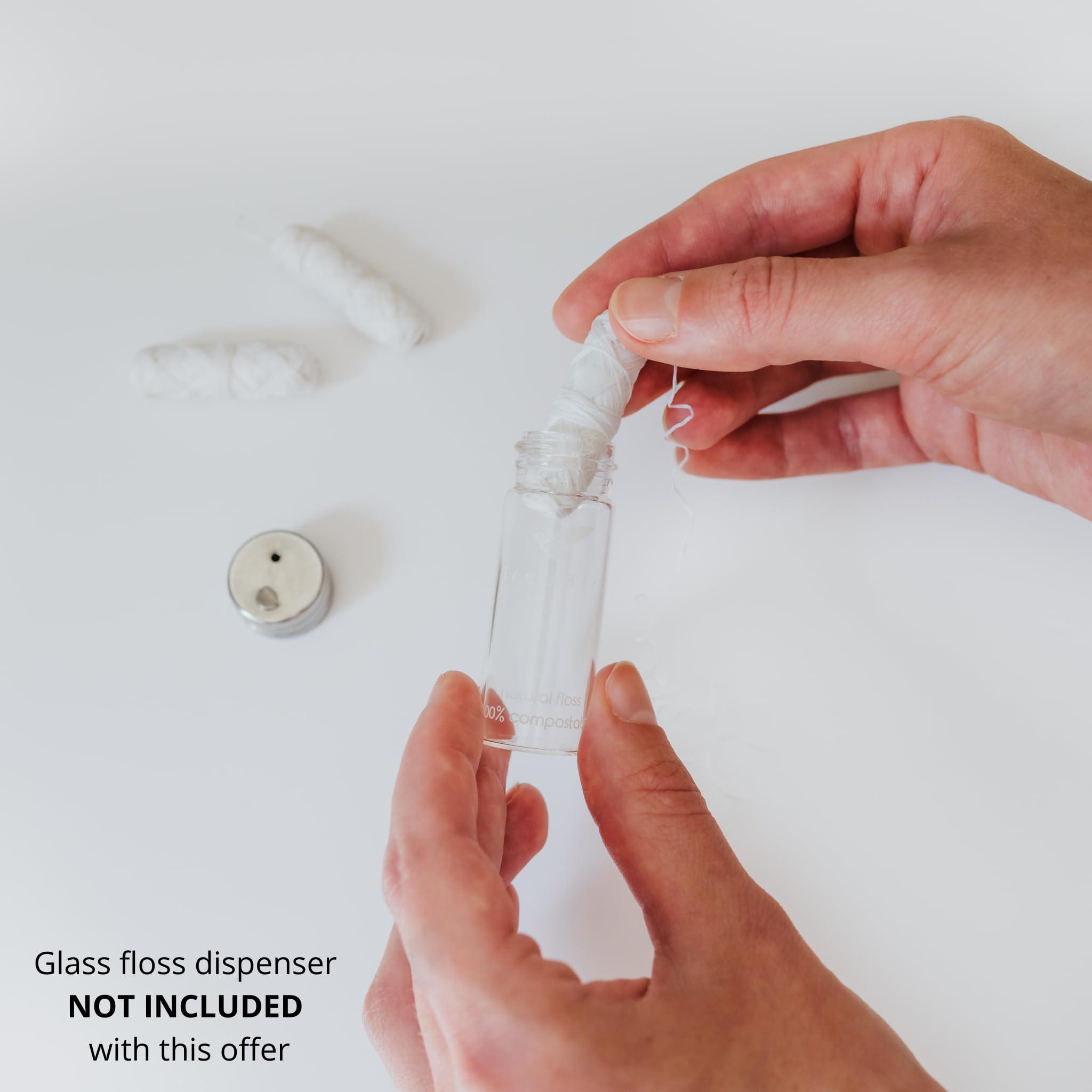 TreeBird Unflavored Compostable Dental Floss Refills | Pack of 5 x 33yds Organic Peace Silk Spools | for a Refillable Glass & Stainless Steel Holder | Waxed with Natural Candelilla Wax