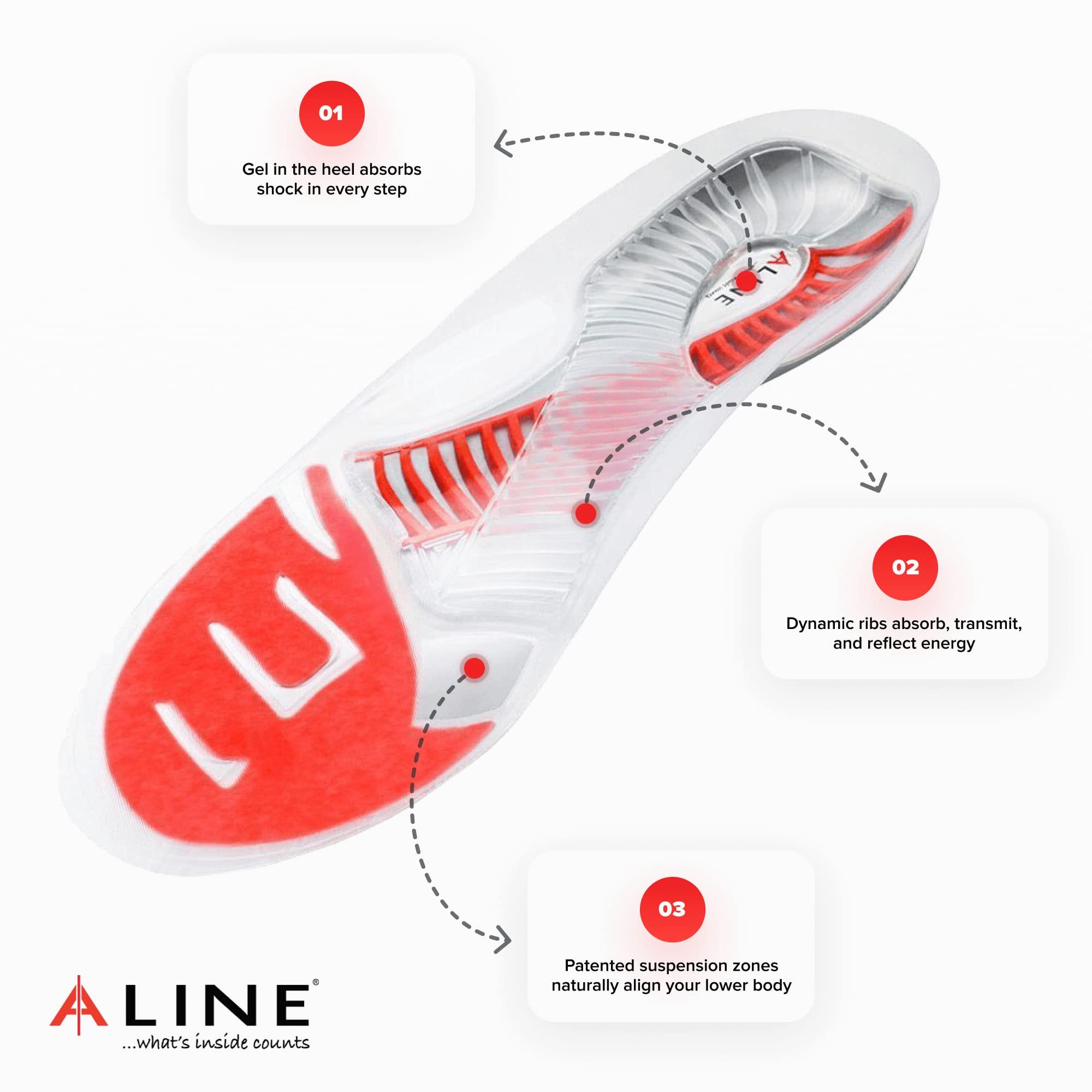 ALINE ALINE Shoe Inserts for Men & Women - Arch Support, Work Boot Insoles for Standing All Day, Plantar Fasciitis Relief, Flat Foot Sole Orthotics. Red - Men 11-12 / Women 12-13 / EU 44.5-46