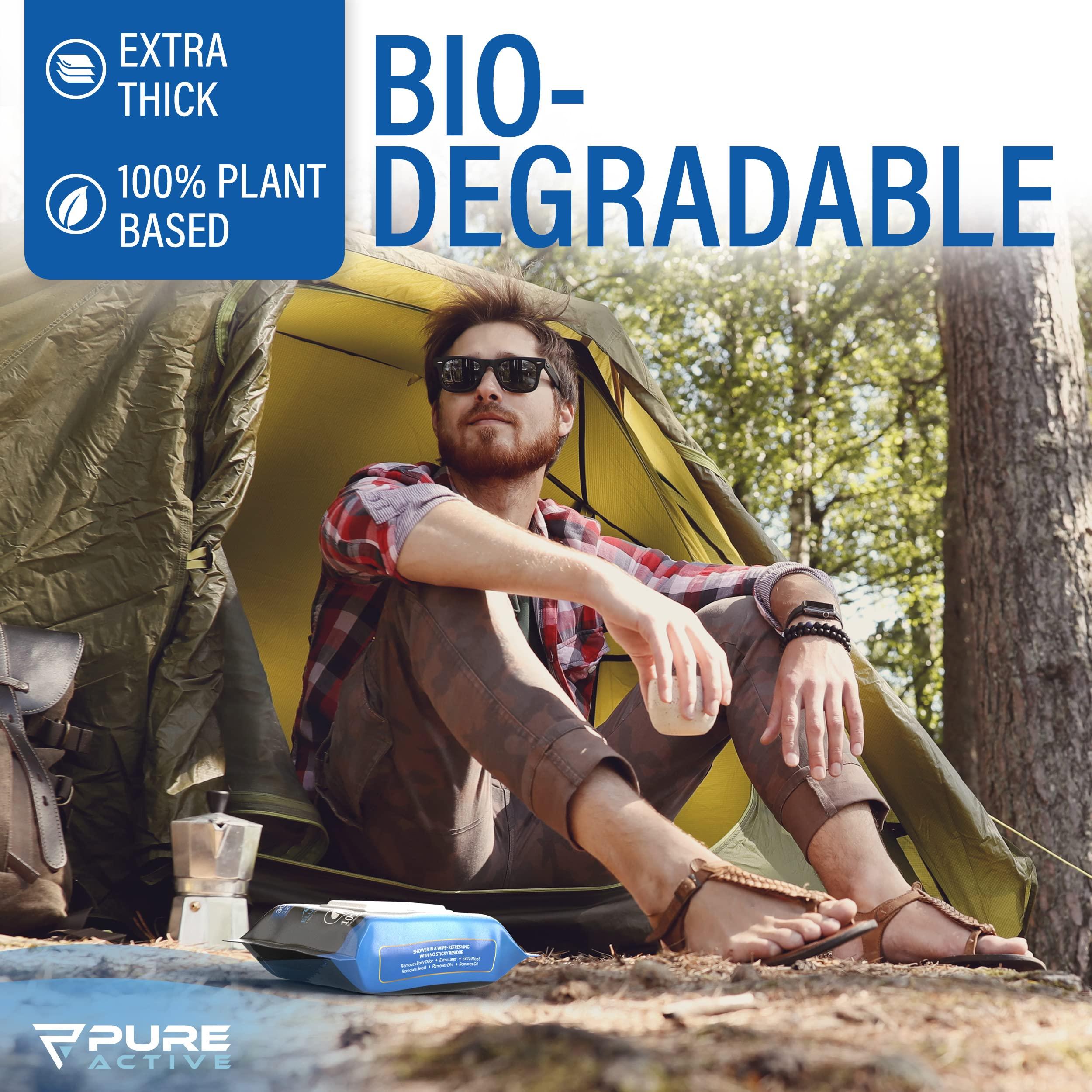 Pure Active Pure Active XXL Body Wipes for Face and Body, Deodorizing Men\'s Shower Wipes for Camping, Travel, and After Workout, 12x12 Blue Ice Scented 30 Pack