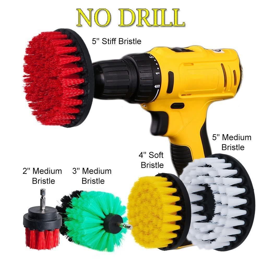 DUOSHIDA DUOSHIDA Drill Brush Soft Medium Stiff Bristle Powered Scrub Attachments Cleaning Kit for Bathroom Shower Grout Carpet Tires Boats Ceramic Marble Wheels Glass Carpets Upholstery (2\'\'+3\'\'+4\'\'+5\'\'+5\'\')