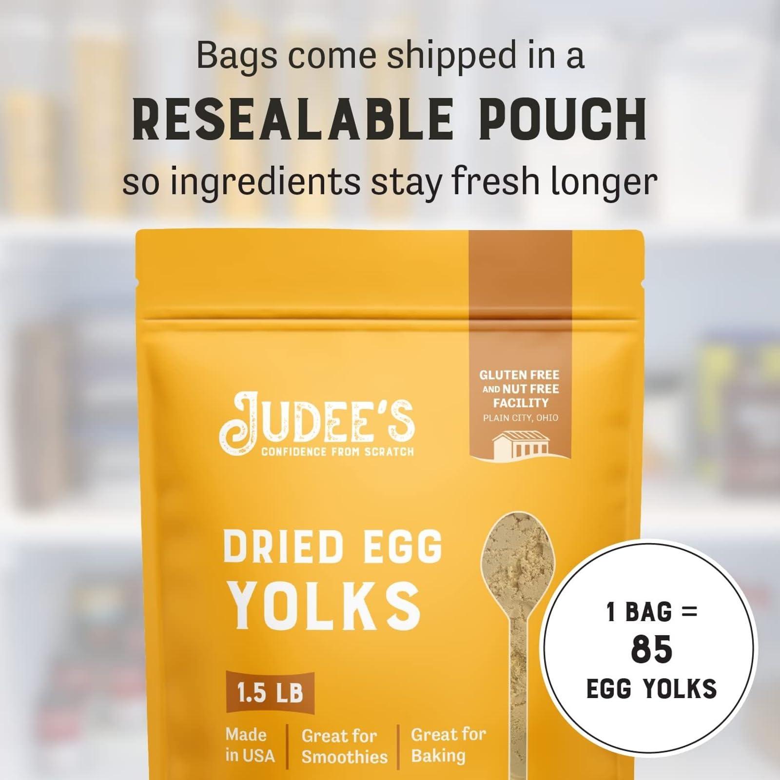 Judee's Gluten Free Judee's Dried Egg Yolk Powder - 1.5 lb XL Pouch - Baking Supplies - Delicious and 100% Gluten-Free - Perfect for Homemade Baked Goods, Sauces, Ice Cream Toppings, and More - Great Source of Protein