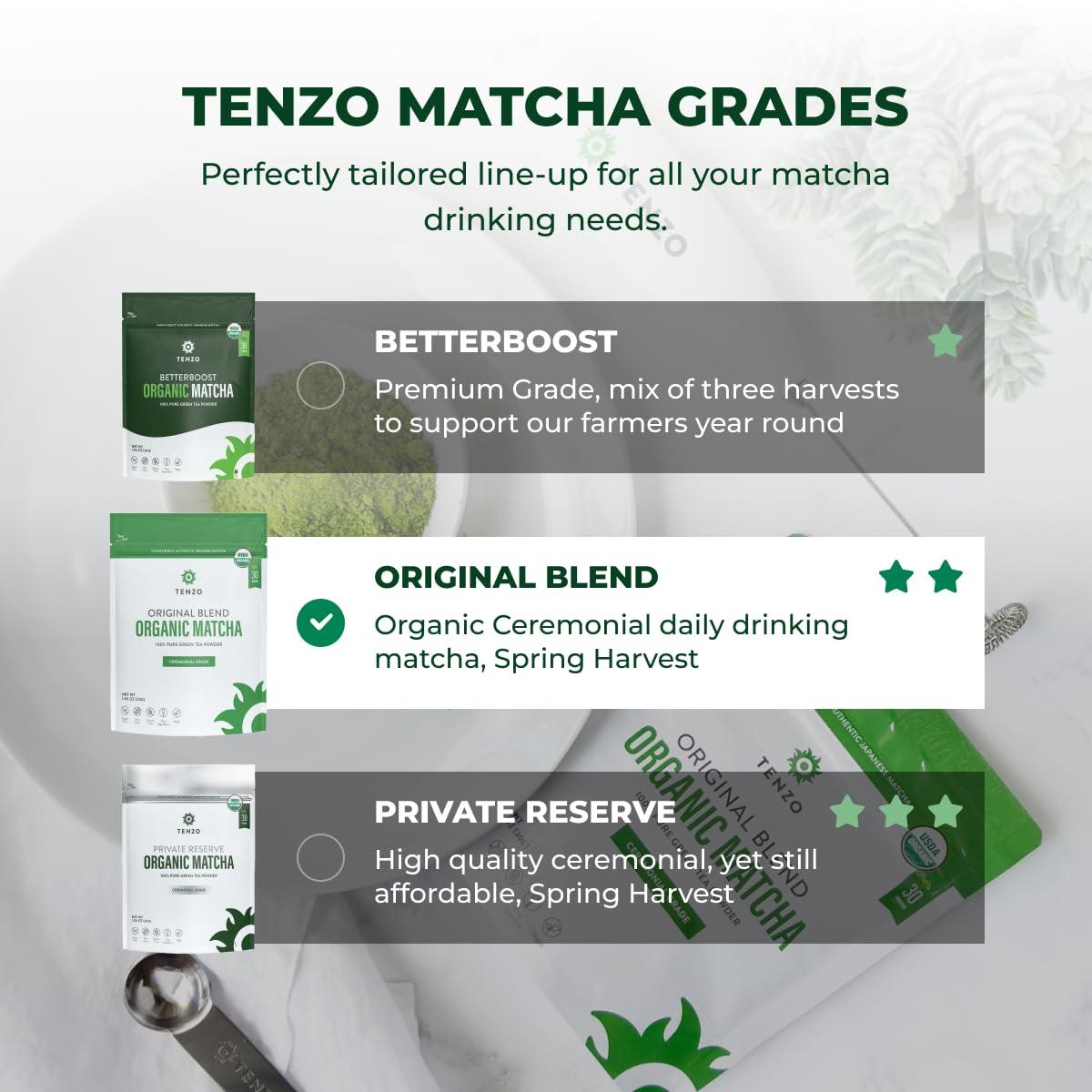 Tenzo Tea Tenzo Matcha Green Tea Powder - Matcha Powder USDA Organic Ceremonial Grade Macha Powder Paleo, Kosher, Vegan Authentic Japanese Matcha Tea - Original Matcha Latte Powder (14.11 Ounce)