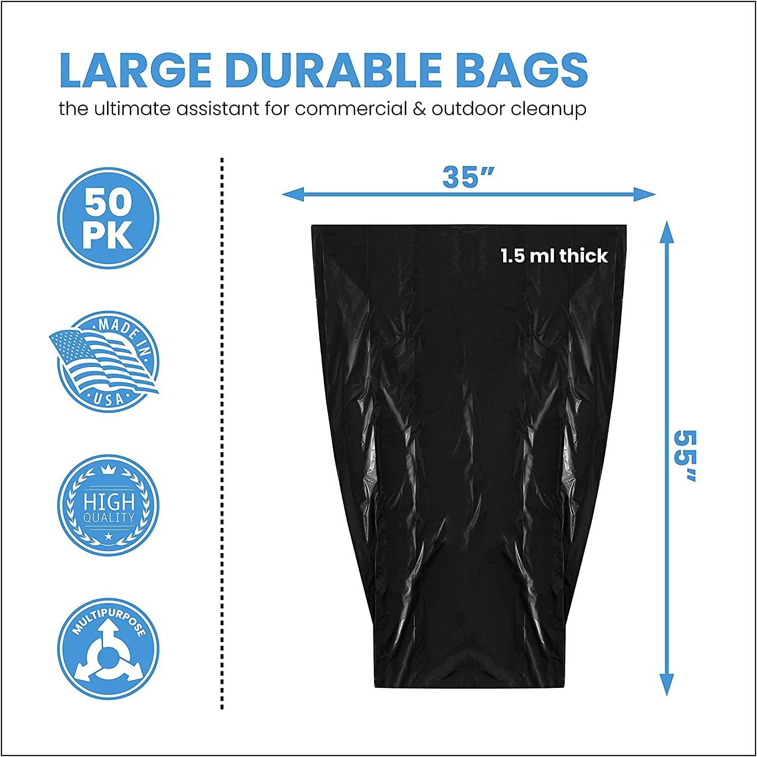 ToughBag ToughBag 55 Gallon Trash Bags, 55-60 Gallon Trash Bags Heavy Duty (50 COUNT) - Large Black Trash Can Liners, 50-60 Gal for Contractors, Commercial, and Lawn, 35 x 55\" - Made in USA
