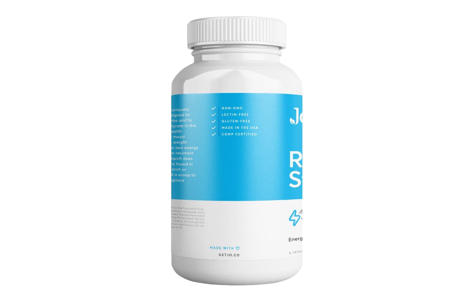 Jo Supplements Jos Resistant Starch Powder - Premium Maize-Derived Superfood, Banana-Free, Lectin-Free - Fiber Supplement to Support Energy, Gut Health, Mood, and Butyrate Production (3LB Supply)