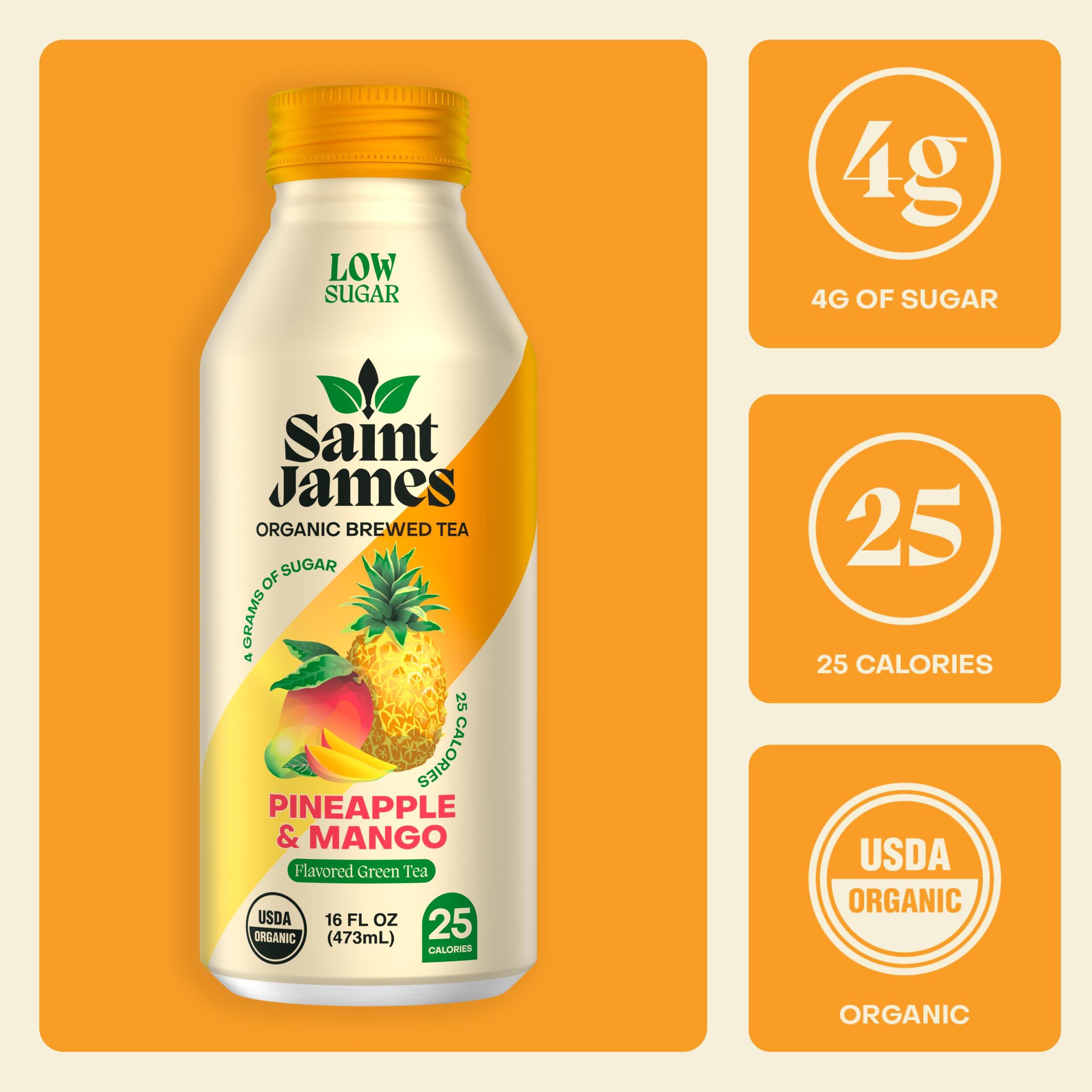 Saint James Iced Tea Saint James Iced Tea - Organic Green Tea - Non GMO, Gluten Free, Low Calorie & Low Sugar - Pineapple & Mango, 12 Pack (16.9 fl oz each)