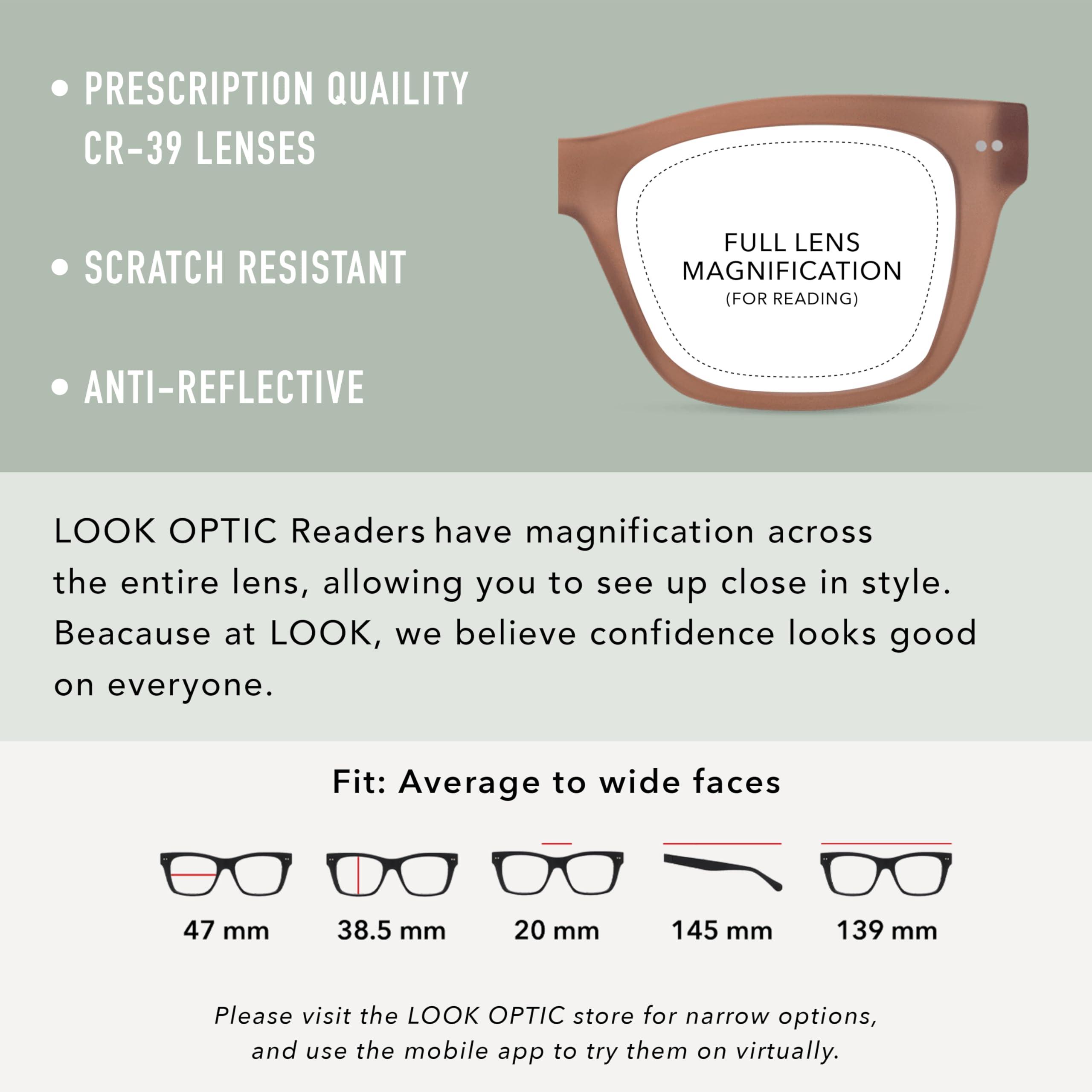 LOOK OPTIC LOOK OPTIC Cosmo Reader - Stylish Unisex Ultra-lightweight Reading Glasses with Scratch-Resistant, Prescription-Quality Lenses (Full Magnification - Not Progressives) 2.50, Champagne