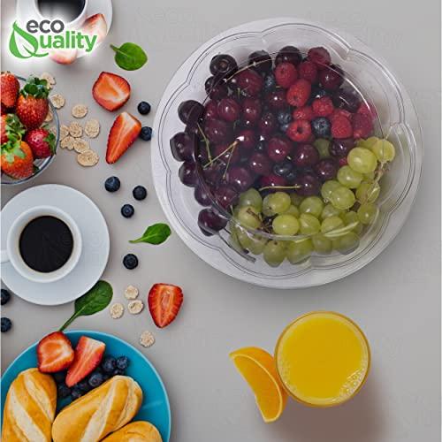 EcoQuality 64oz Salad Bowls To-Go with Lids - Crystal Clear Plastic Disposable Wide Salad Containers | Airtight, Lunch, Salads, Parfait, Fruits, Leak Proof, Airtight, Fresh, Meal Prep | Rose Bowl Container (75)