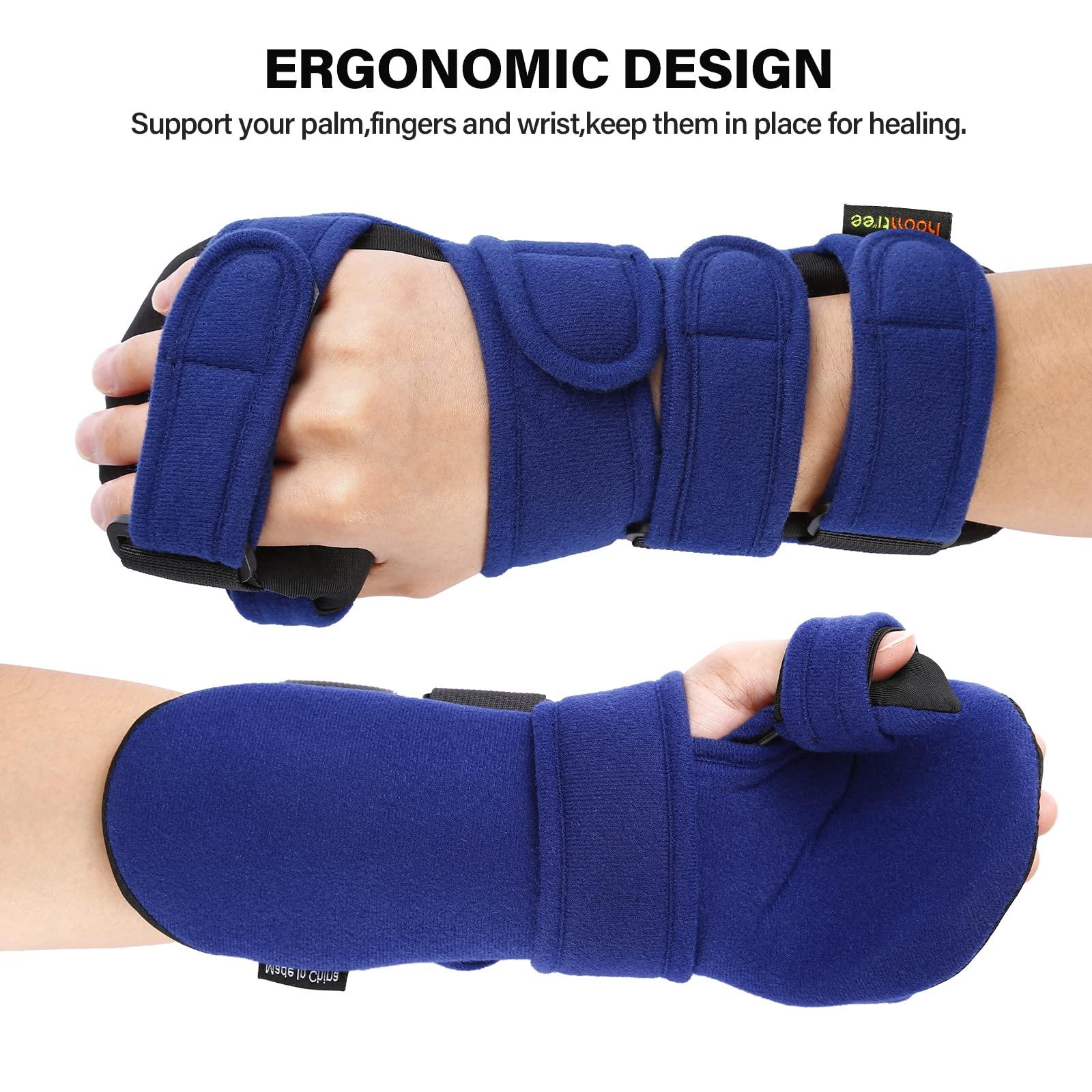 HOOMTREE HOOMTREE Stroke Resting Hand Splint Right&Left Resting Hand Splint with Finger Separator Functional Night Immobilizer Wrist Finger Brace for Carpel Tunnel Pain,Sprain Fracture,Tendonitis (Left,Blue)