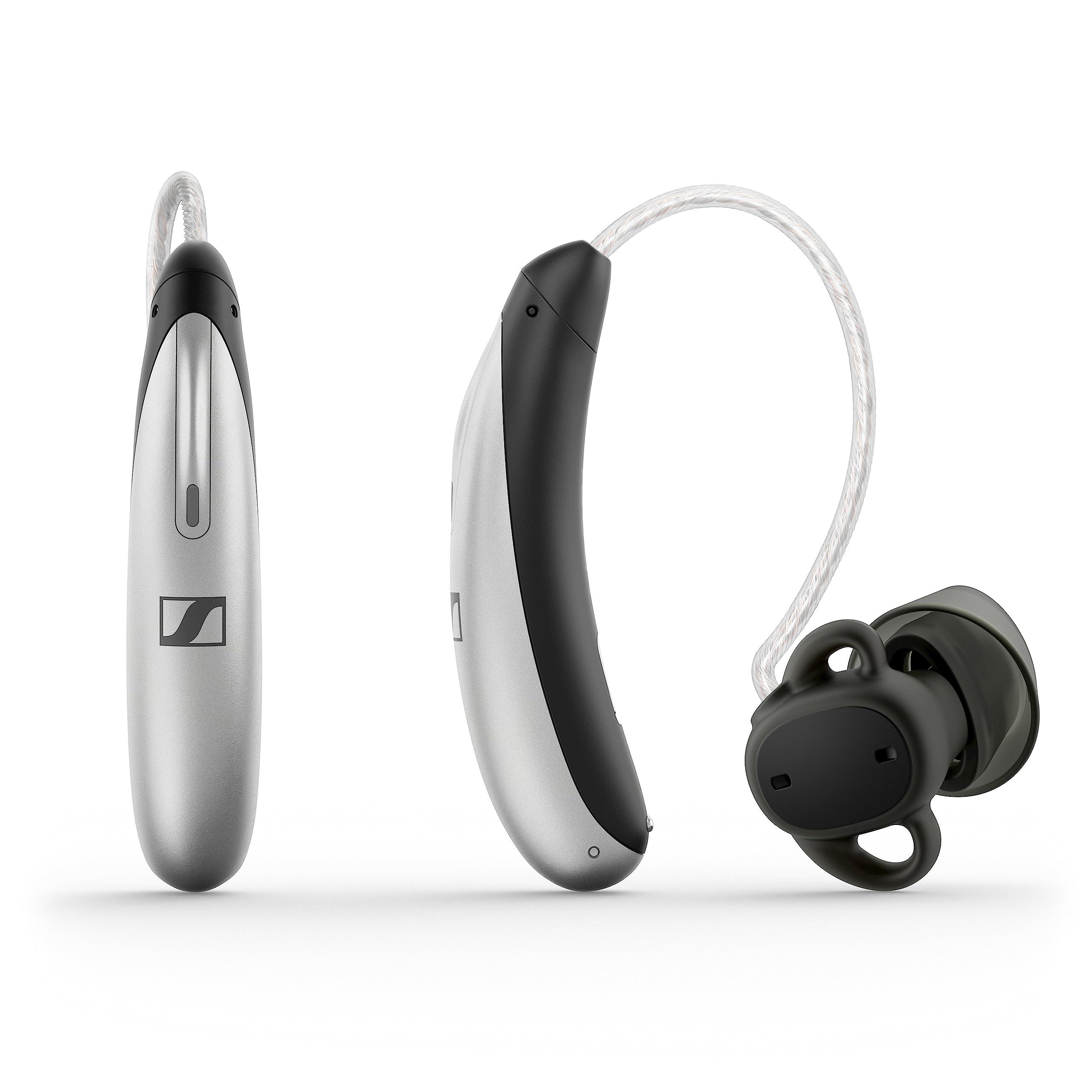 Sennheiser Sennheiser All-Day Clear Slim Bluetooth Hearing Aids - OTC Hearing Aids with Bluetooth - Self-Fitting, Programmable Sound - FDA Cleared - Light Grey