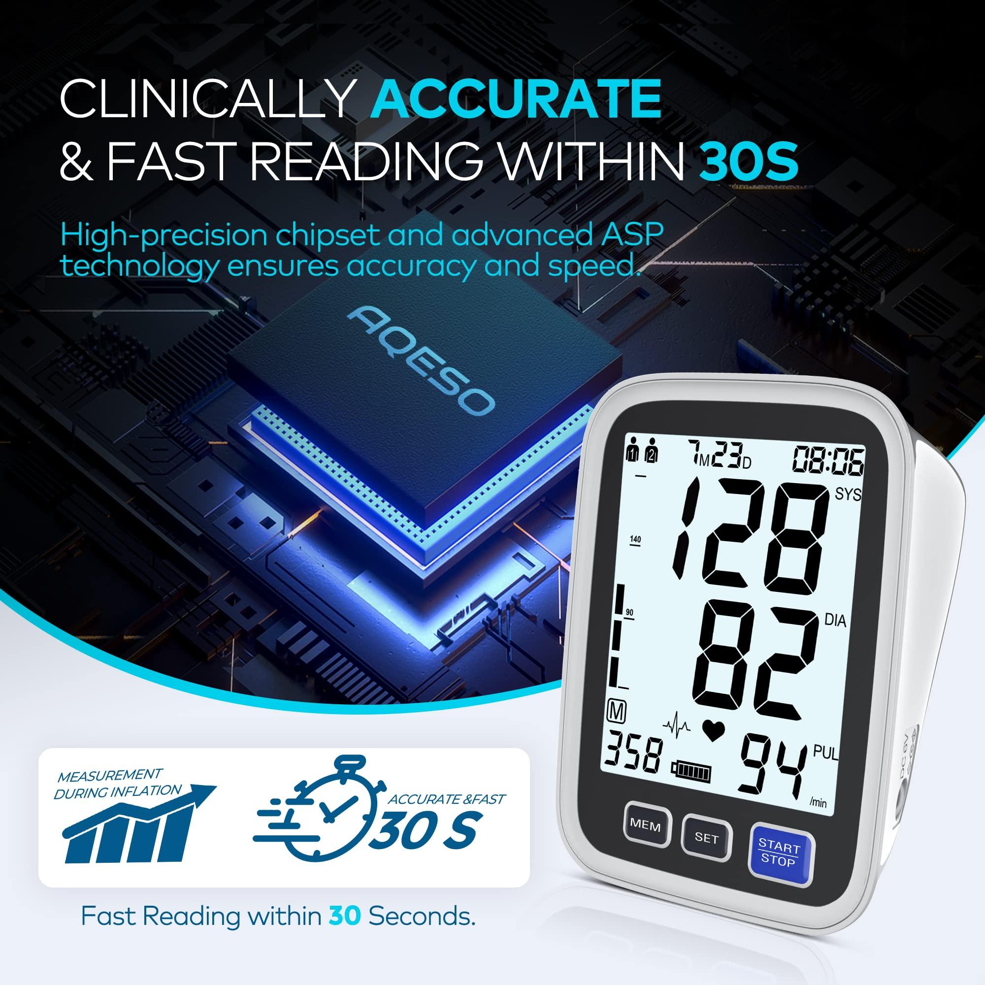 AQESO Blood Pressure Machine Upper Arm, 2 Size Cuffs M/L and XL, Medium/Large 9\"-17\" and Extra Large Cuff 13\"-21\", Accurate Automatic Digital BP Cuff Home Use, Large Backlit LCD, BP Monitor Dual-User Mode