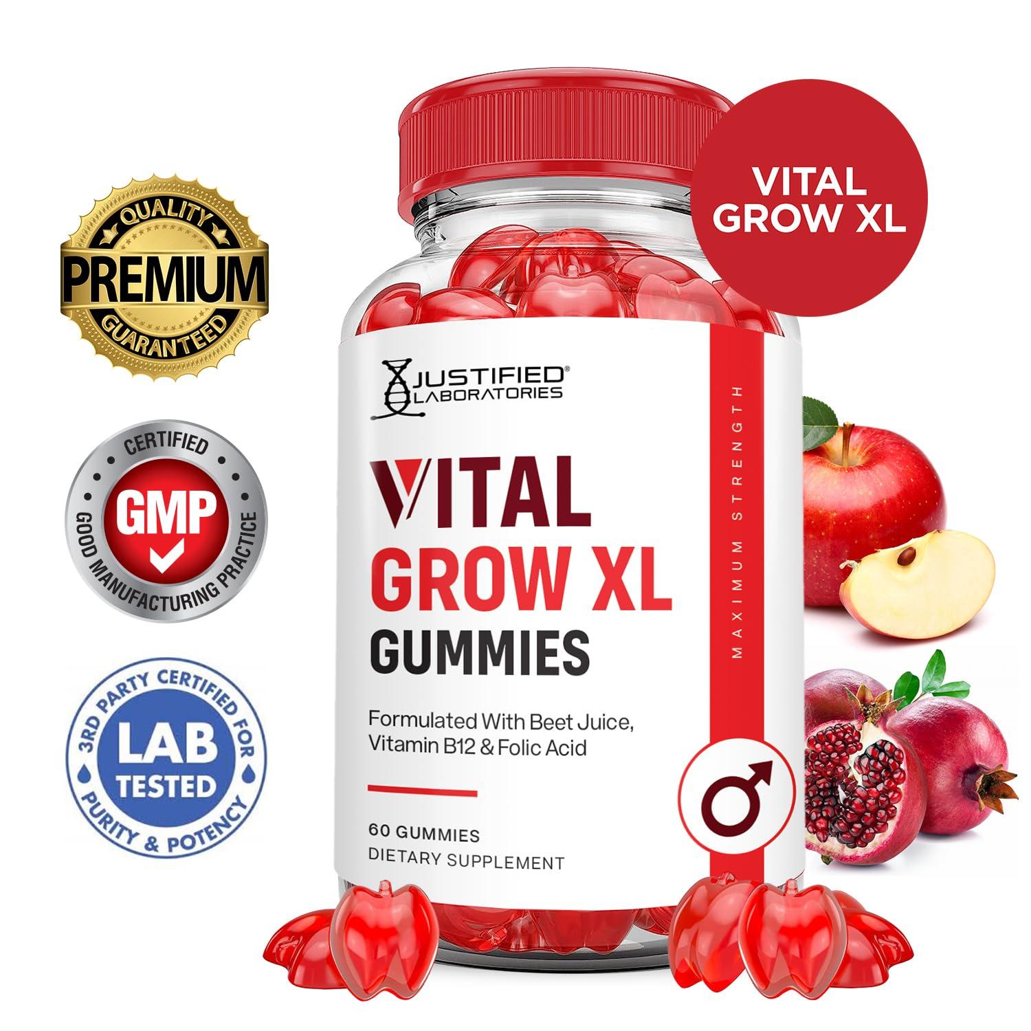 Justified Laboratories (5 Pack) Vital Grow XL Performance Gummies 1000MG Advanced Formula Formulated with ACV Pomegranate Beet Juice Powder B12 Vegan Non GMO 300 Gummys