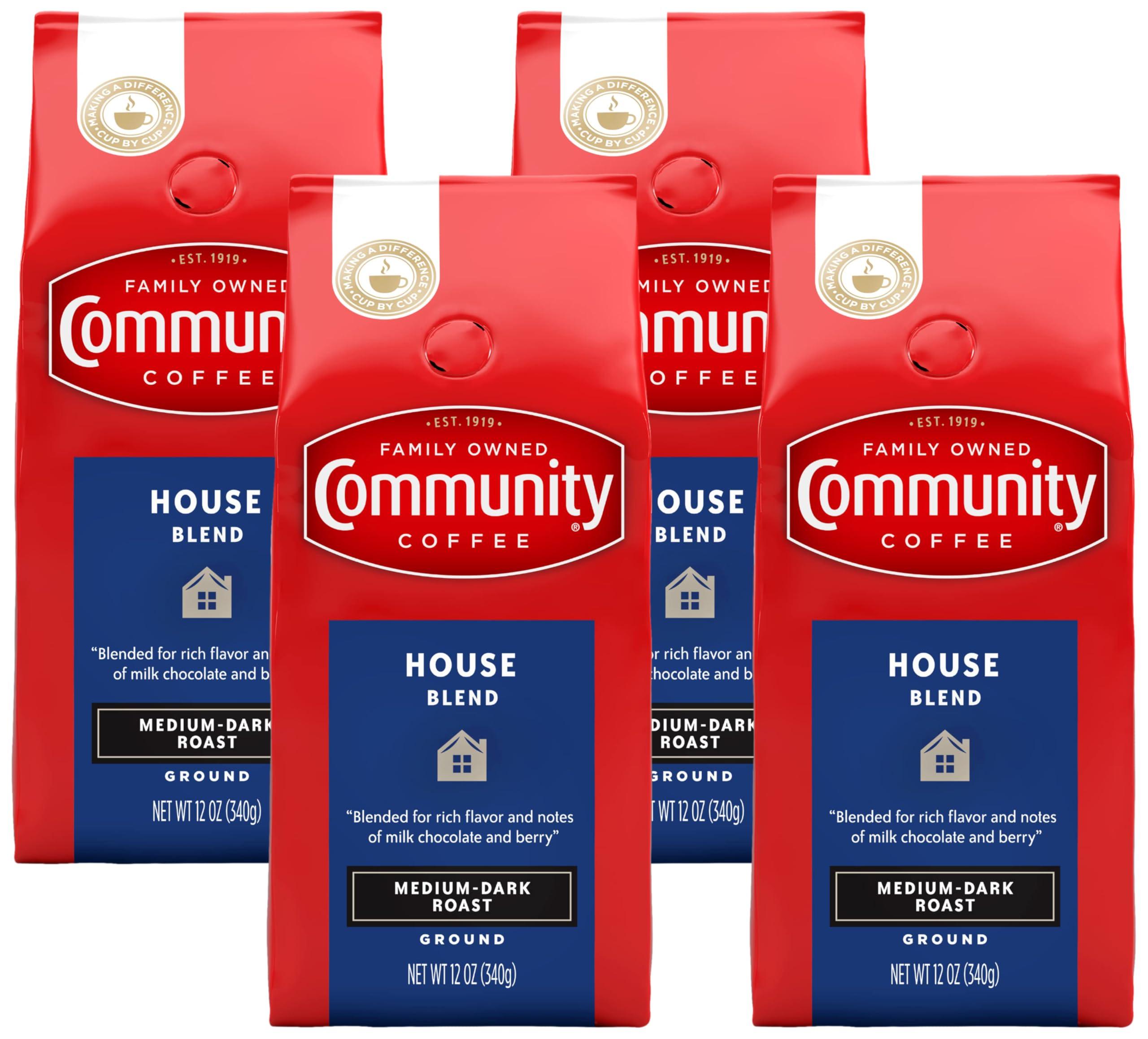 Community Coffee Community Coffee House Blend 12 Ounces, Medium Dark Roast Ground Coffee, 12 Ounce Bag (Pack of 4)