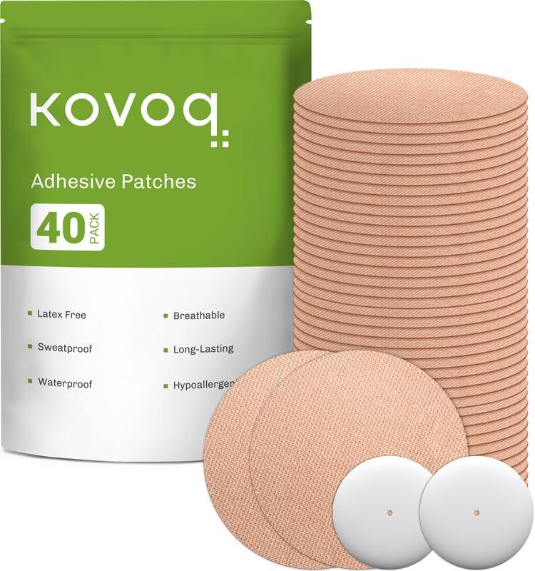Kovoq Kovoq - Libre 2 Sensor Covers - 40-Pack Waterproof Adhesive Patches for Freestyle Libre 2 Sensor, 2 Hard Covers for Reliable Protection Against Bumps and Scratches, Breathable and Hypoallergenic (TAN)