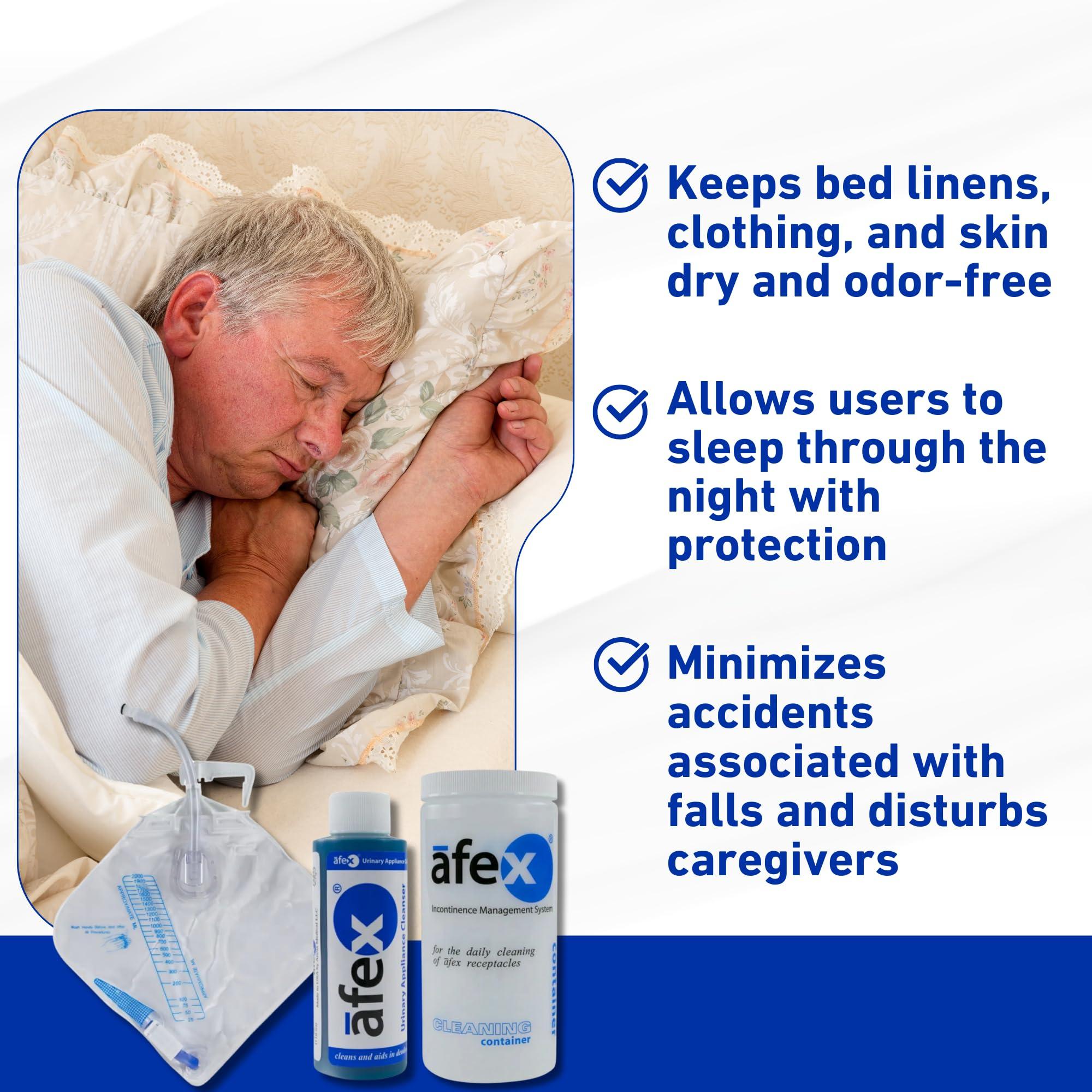 Afex Afex Night Time Incontinence Management System - Incontinence Supplies with Standard Briefs with High Style Receptacle, Accessories & Extra Capacity Bed Bag - L (for 36-38 Waist)