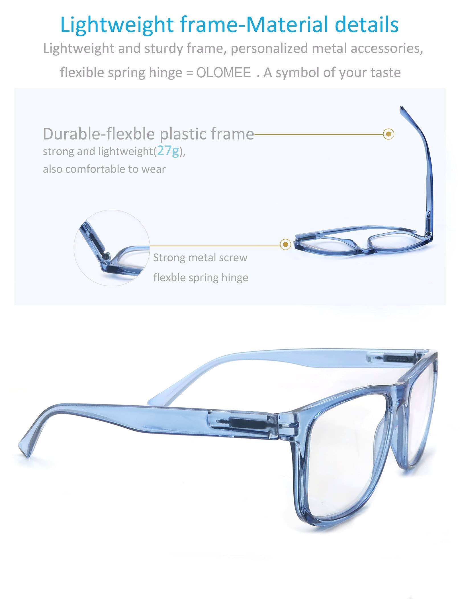 OLOMEE OLOMEE Reading Glasses 1.5 Oversize Large Square Men Readers 4 Pack,Comfy Lightweight Eyeglasses for Reading Flexible Spring Hinge